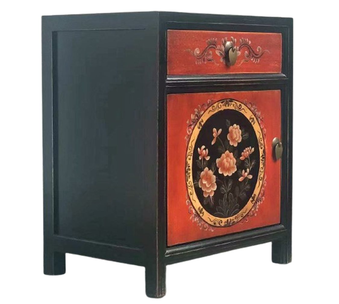 OPIUM OUTLET Nachtkommode Nachtkästchen Nachtschrank Schrank Nachtkonsole Kommode (Breite x Tiefe x Höhe: 45 x 33 x 55 cm, Asia Möbel komplett montiert), asiatisch chinesisch orientalisch vintage