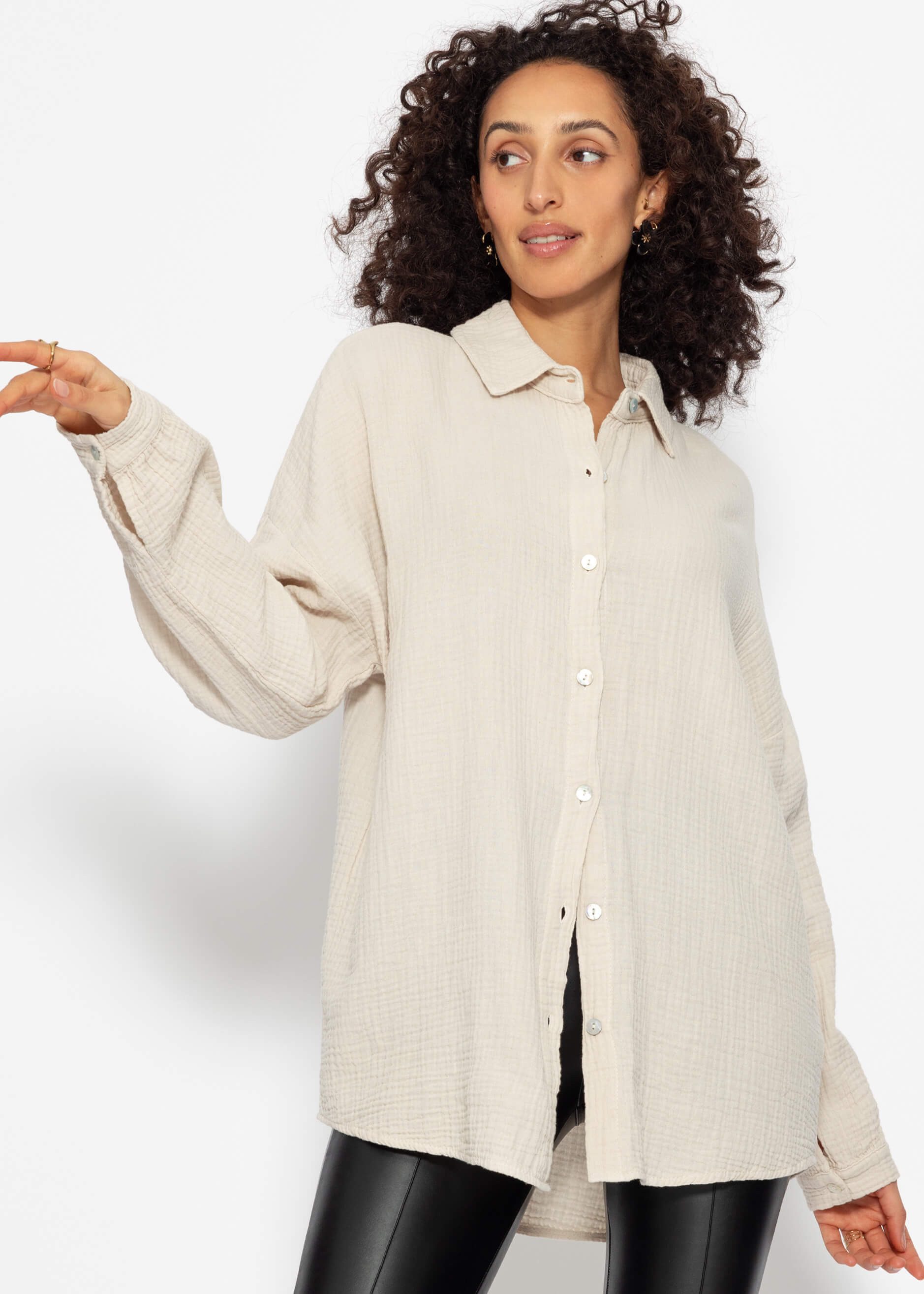 SASSYCLASSY Langarmbluse Oversize Musselin Bluse Damen günstig online kaufen