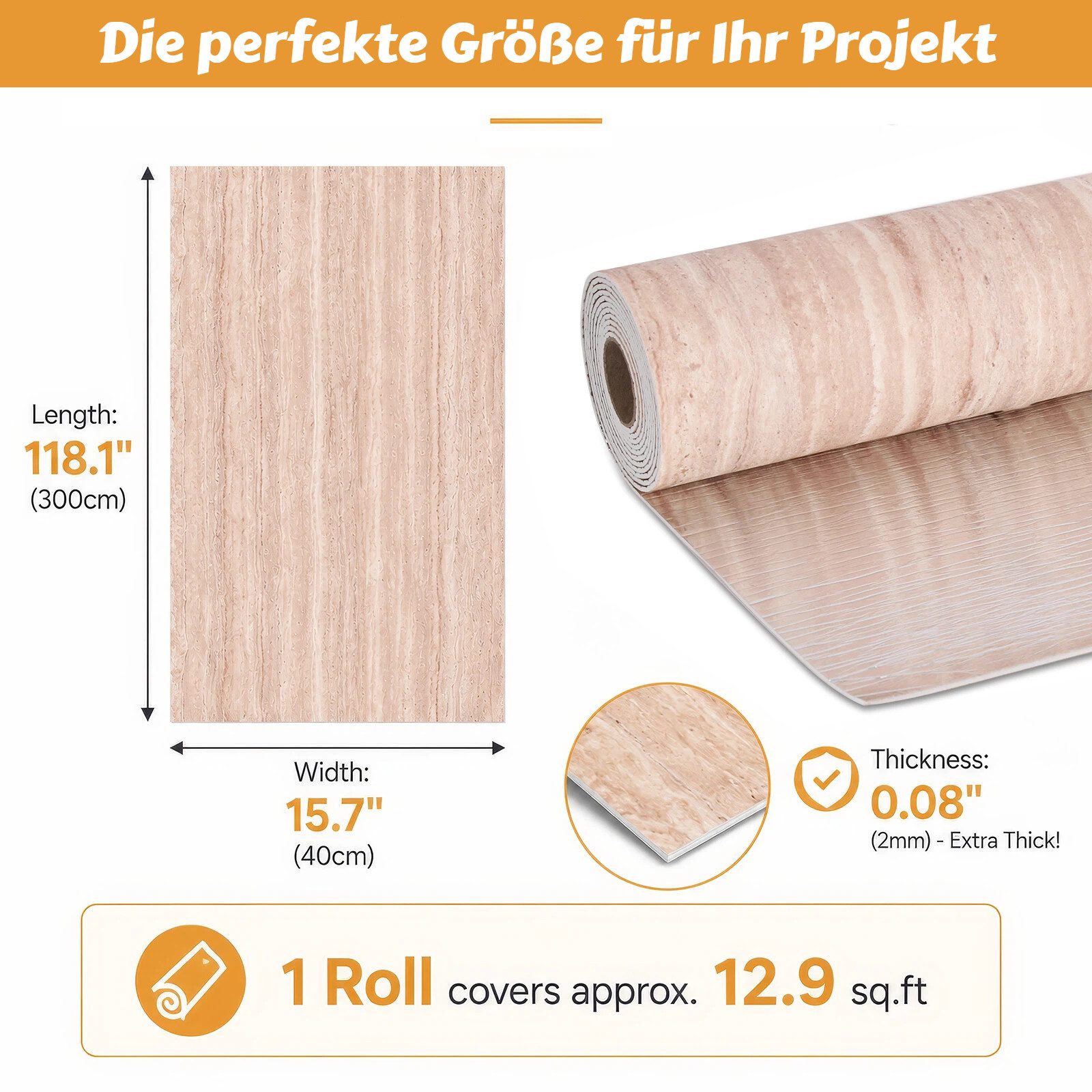 BlingBin Möbelfolie 40x300cm Selbstklebende Möbel Holzoptik, Wasserdicht Klebefolie, (1er Set, Fläche pro Rolle: ca. 1,2 m², Dicke: ca. 2 mm, 1St.}, 1 Stück), Dekoration Folie für Möbel Küche Arbeitsplatte, Küchenschrank, Tische