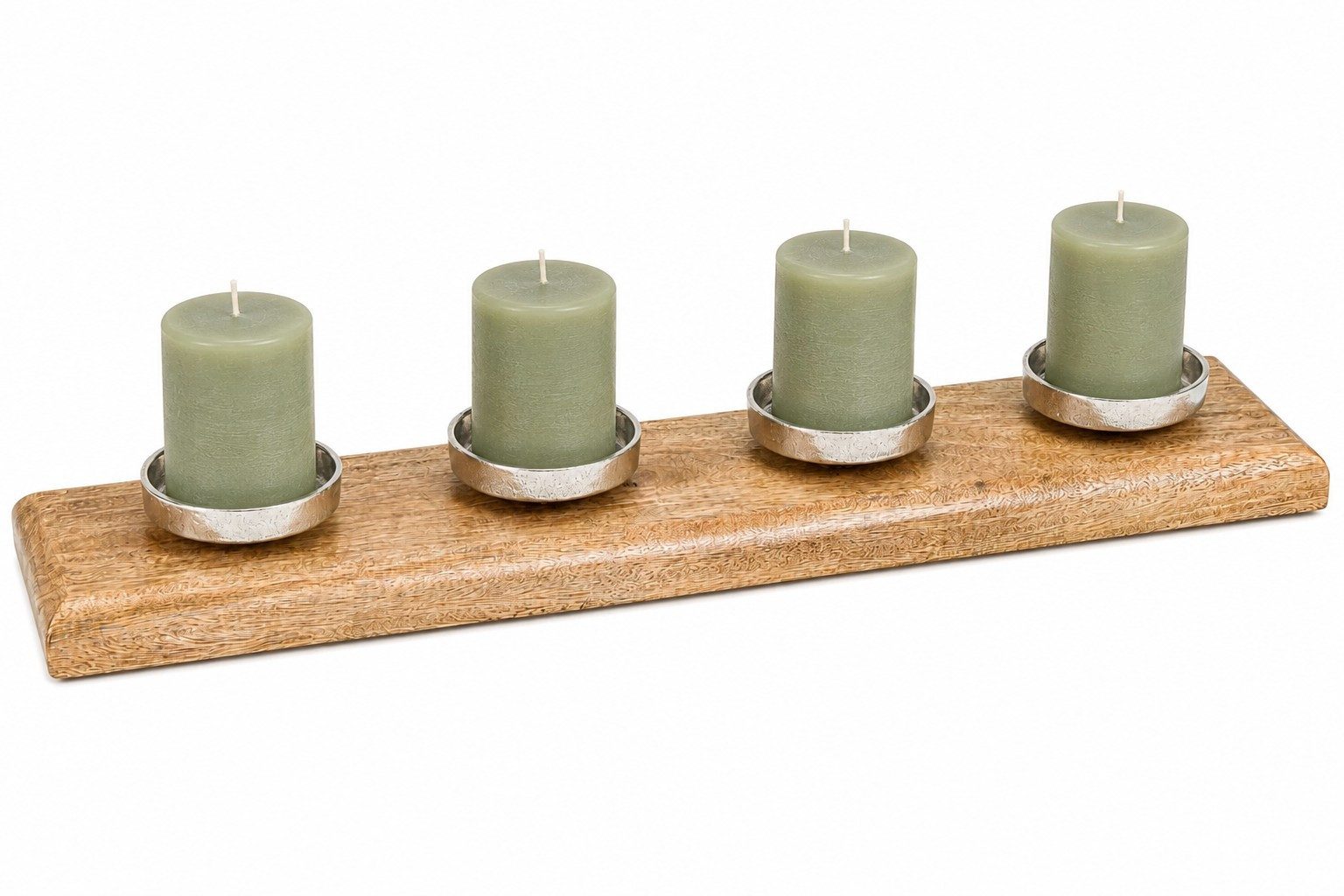 Wurm Adventsleuchter Kerzenhalter Advent 63 cm Mangoholz & Metall Silber für 4 Kerzen