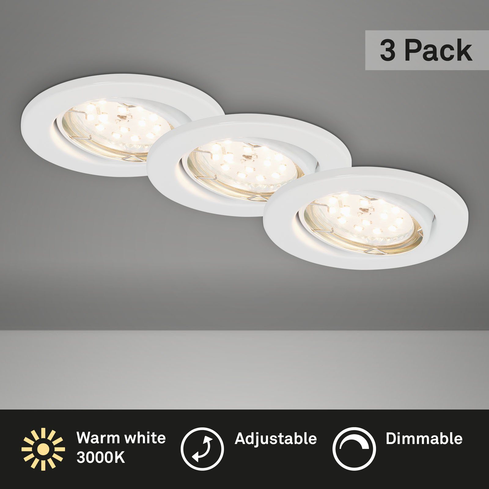 Briloner Leuchten weiß, wechselbar, 7219-036, Einbauspot Einbauleuchte LED Einbaustrahler, LED Warmweiß, GU10