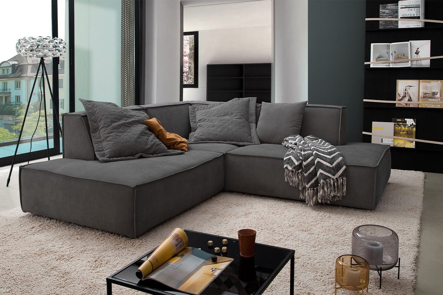 KAWOLA Ecksofa SAMU, Couch L-Form rechts oder links Stoff verschiedene Farben 226x224 cm