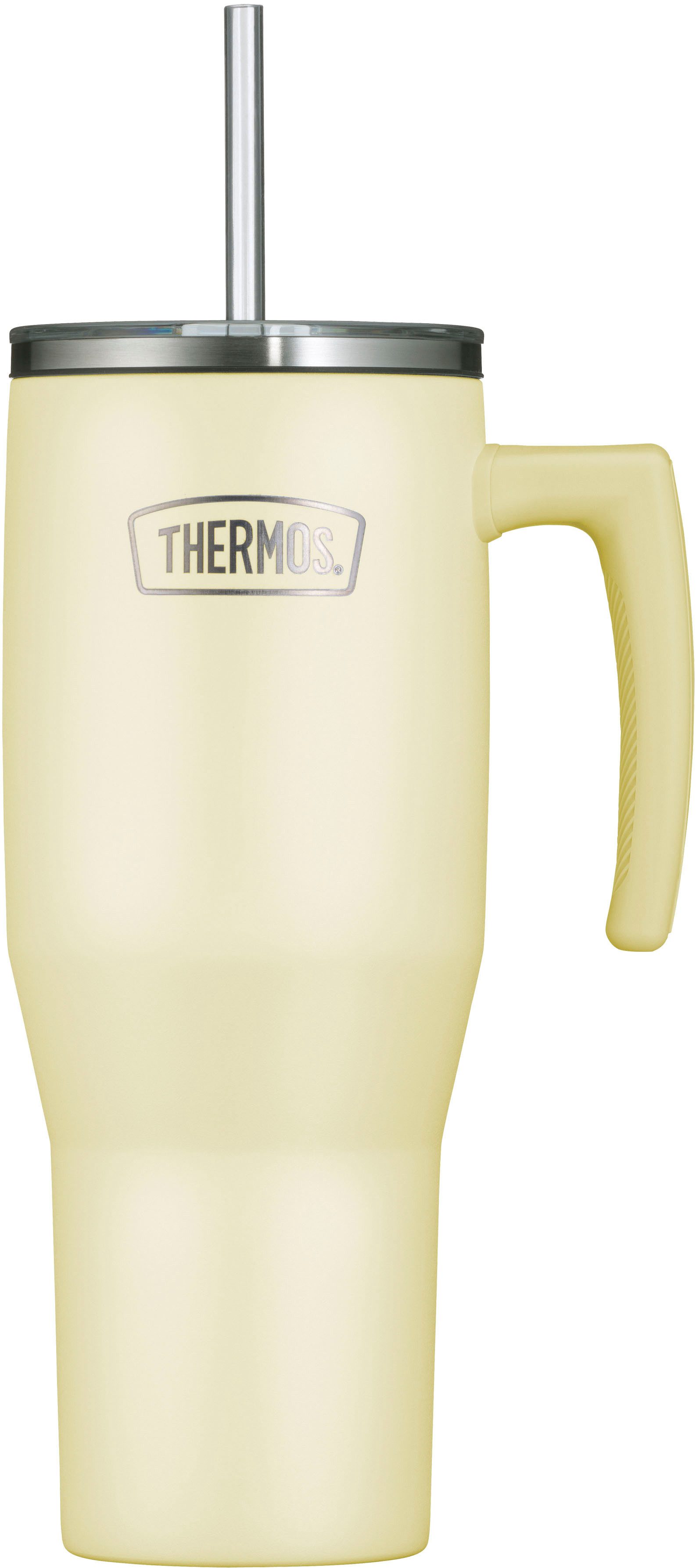 THERMOS Термокружка REFRESHING SERIES ISOLIERTRINKBECHER mit Strohhalm, Edelstahl, Kunststoff, Silikon, Titan, 1,10l, 6h heiß & 6h kalt, mit Griff