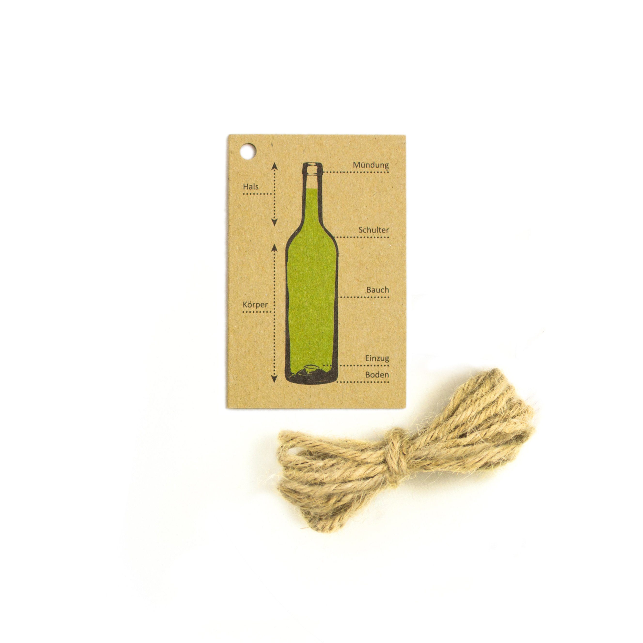 Bow & Hummingbird Geschenkband Geschenkanhänger Weinflasche, Klappkarte mit einem Meter Naturkordel