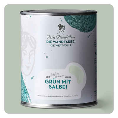 MissPompadour Wandfarbe Grün mit Salbei - matte Wandfarbe mit sehr hoher Deckkraft 1 L, geruchsneutrale und spritzfreie Innenfarbe, wasserbasiert