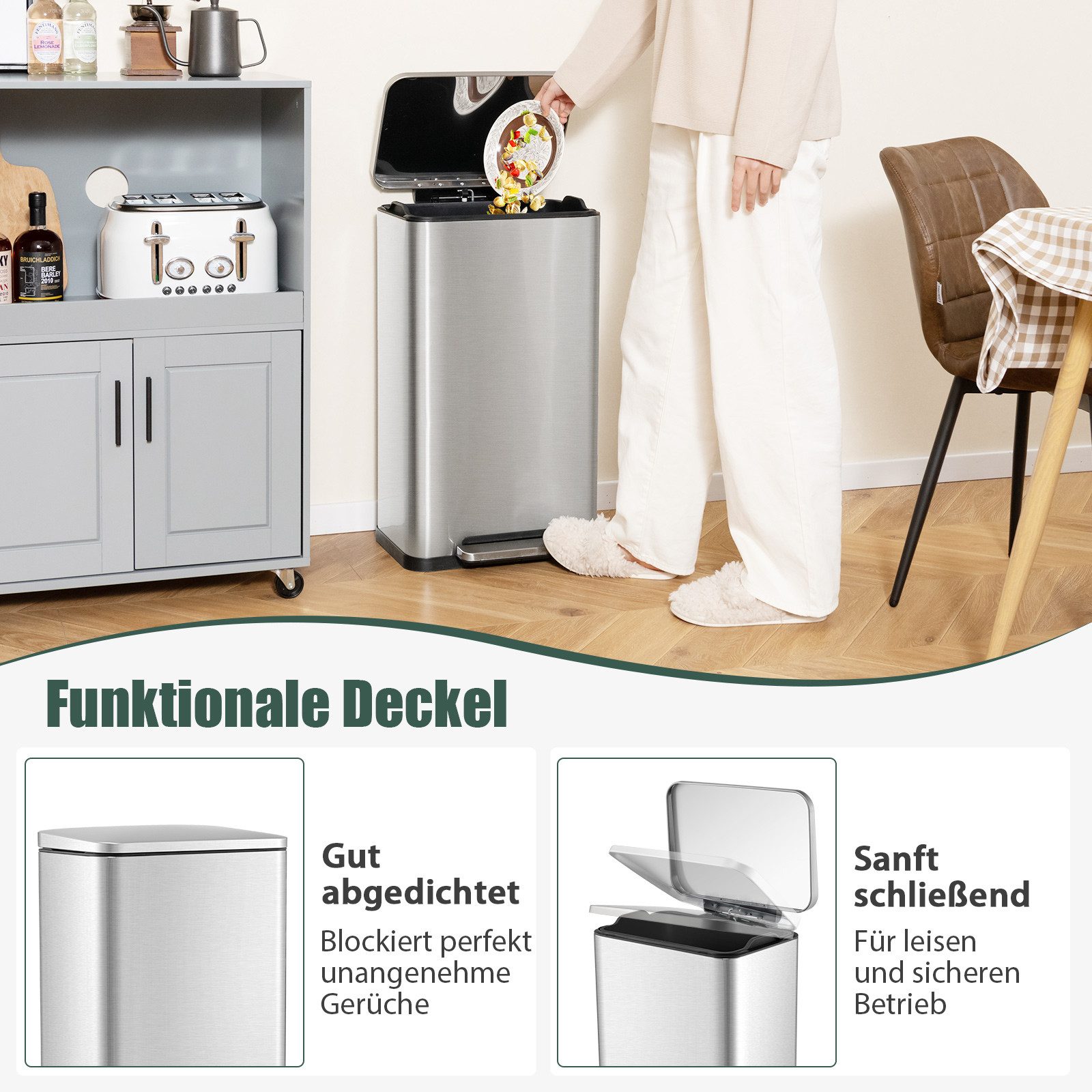 COSTWAY Mülltonnenbox, 2er Set, 40L+6L Abfalleimer mit Inneneimern & Deckel