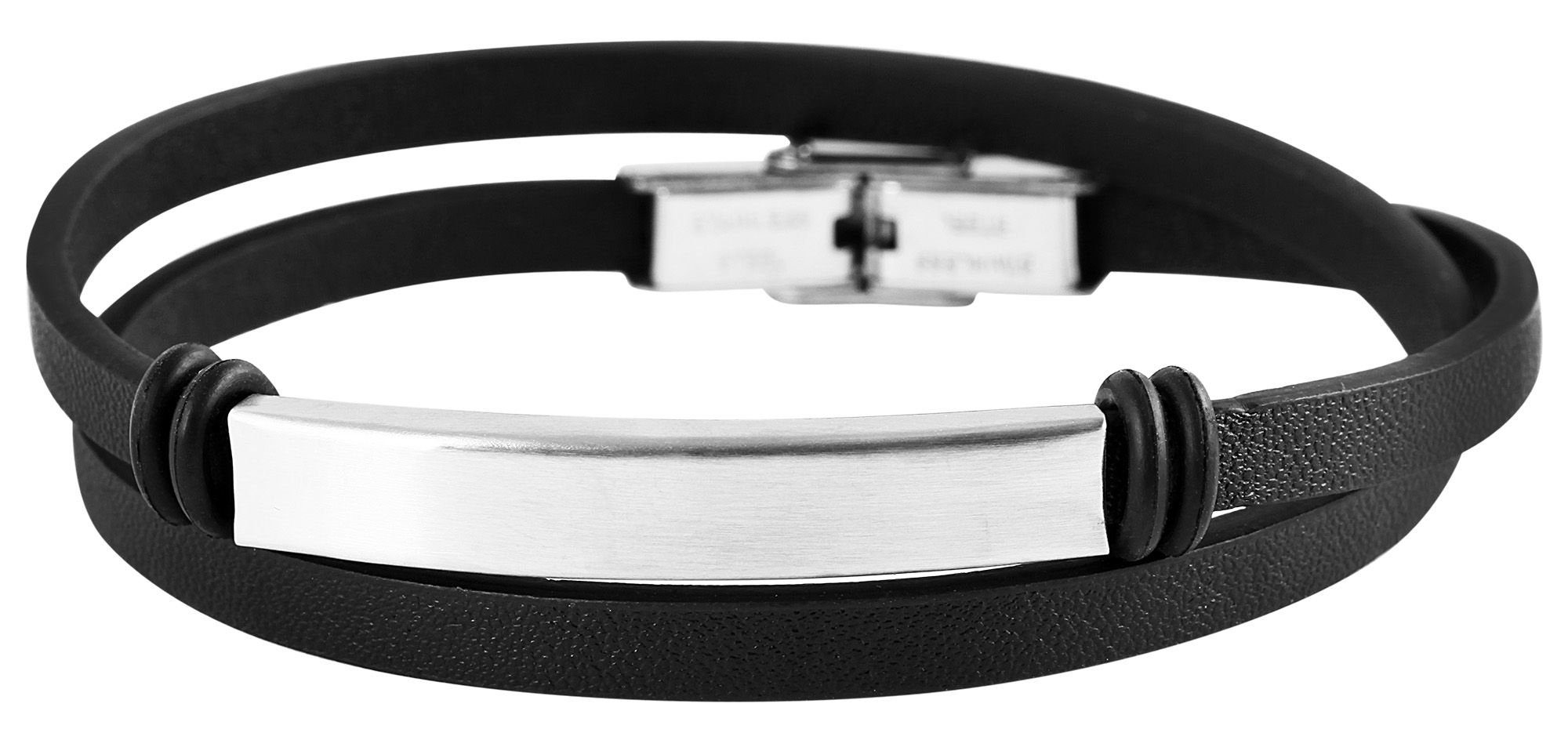 AKZENT Lederarmband Loann Armband Wickelarmband aus Echtleder mit Edelstahlelement (einzeln) Schwarz2