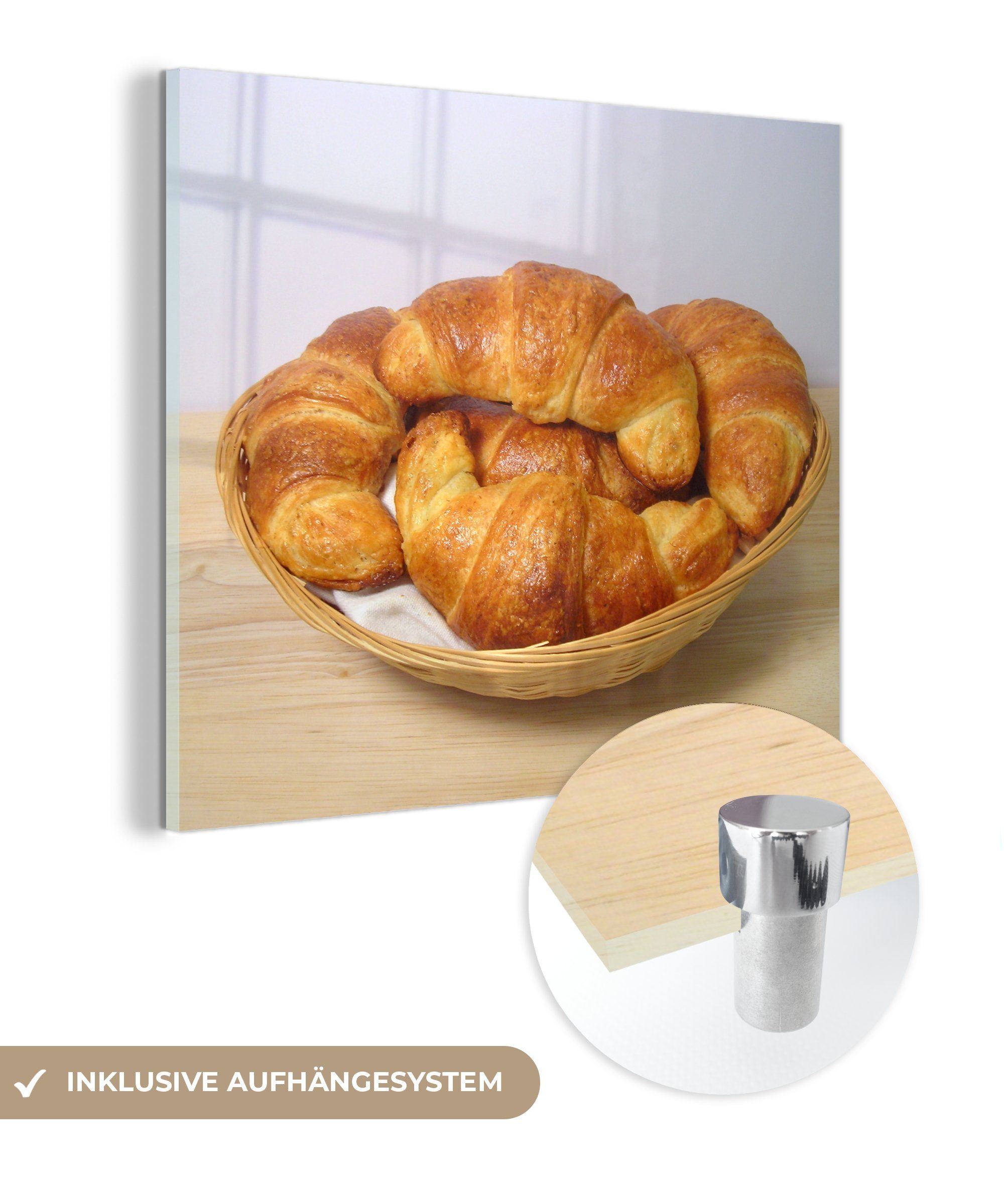 Beliebt und aktuell für 2024 MuchoWow Acrylglasbild Croissants in einem Glas - auf (1 Glasbilder auf - - Brotkorb, Foto Glas Wanddekoration Wandbild St), Bilder