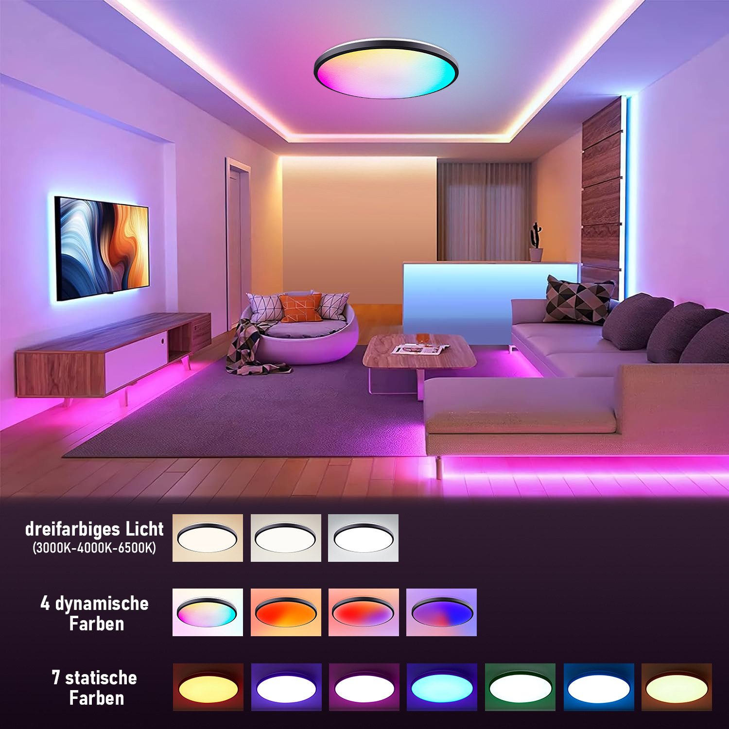 BRAIDOL Deckenleuchte LED Deckenlampe Flach Rund Ø30 cm Deckenleuchte Dimmb günstig online kaufen