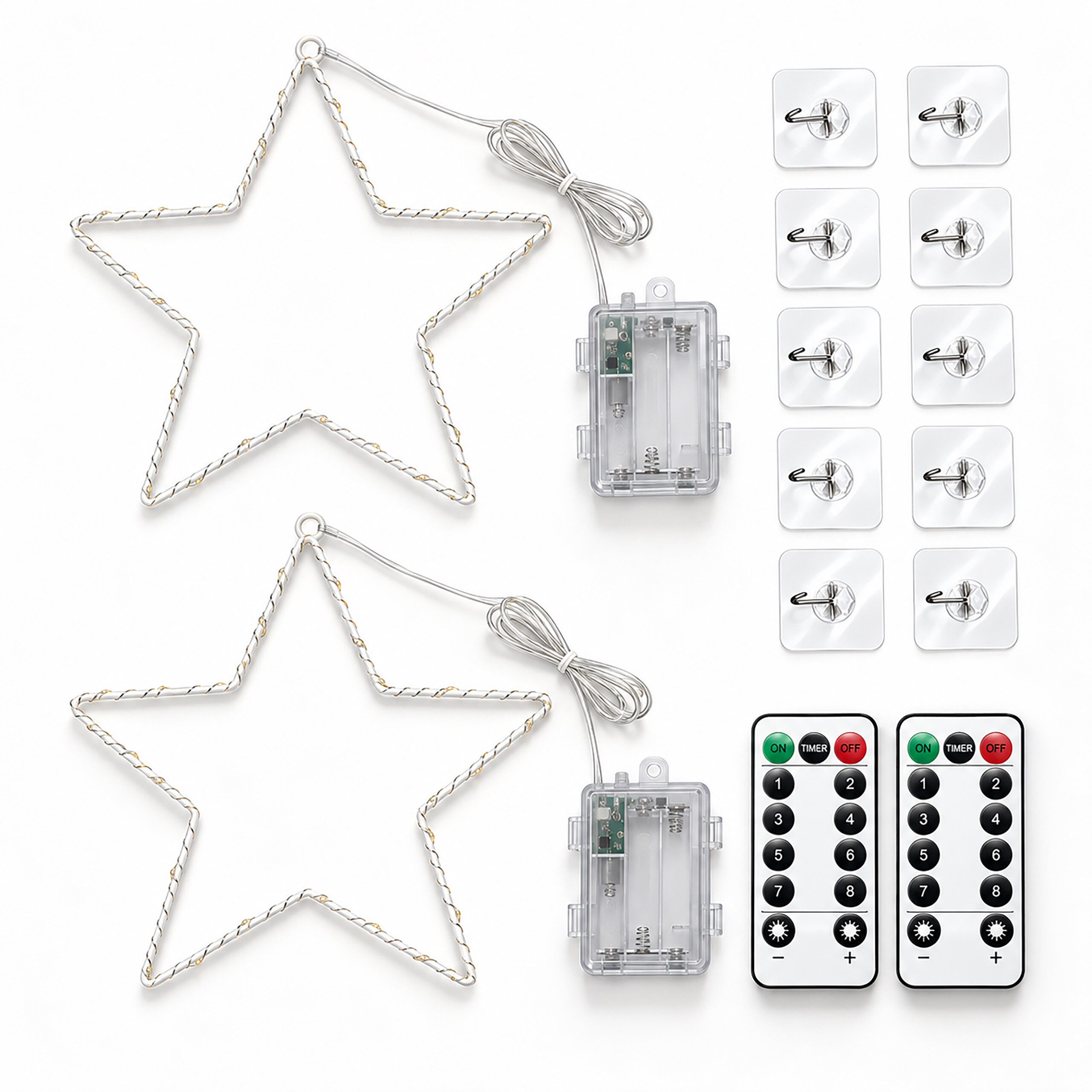 relaxdays LED Stern LED Weihnachtsstern Set mit Klebehaken, LED, Warmweiß, 2 Sterne
