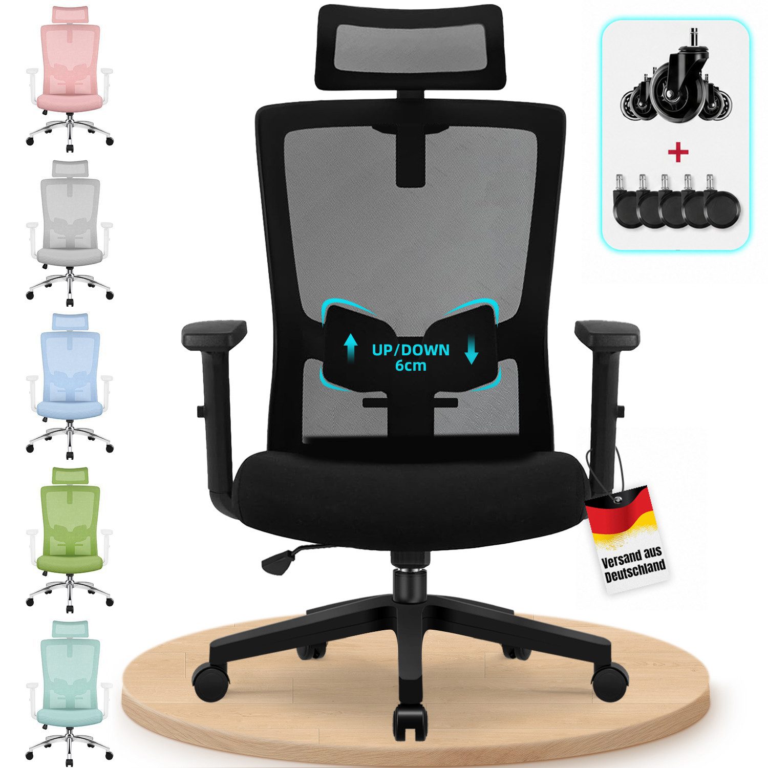 Adormii Bürostuhl bürostuhl ergonomisch,schreibtischstuhl mit verstellbarer Lendenstütze (Ergonomischer bürostuhl mit verstellbaren Armlehnen, büro stuhl bis zu 135° neigbar, ergonomic office chair mit höhenverstellbarer, atmungsaktiv und komfortabel, bür