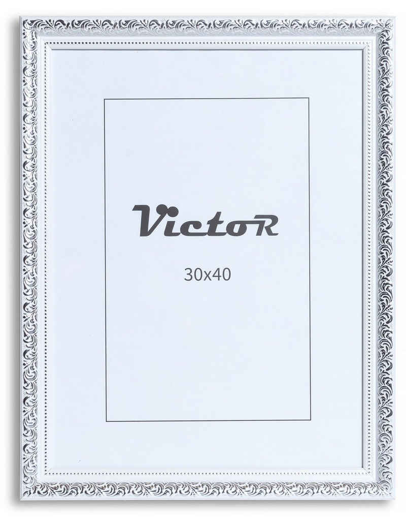 Victor (Zenith) Bilderrahmen Bilderrahmen \"Rubens\" - Farbe: Weiß Silber - Größe: 30 x 40 cm, Bilderrahmen Set 30x40 cm Weiß Silber A3, Bilderrahmen Barock, Antik