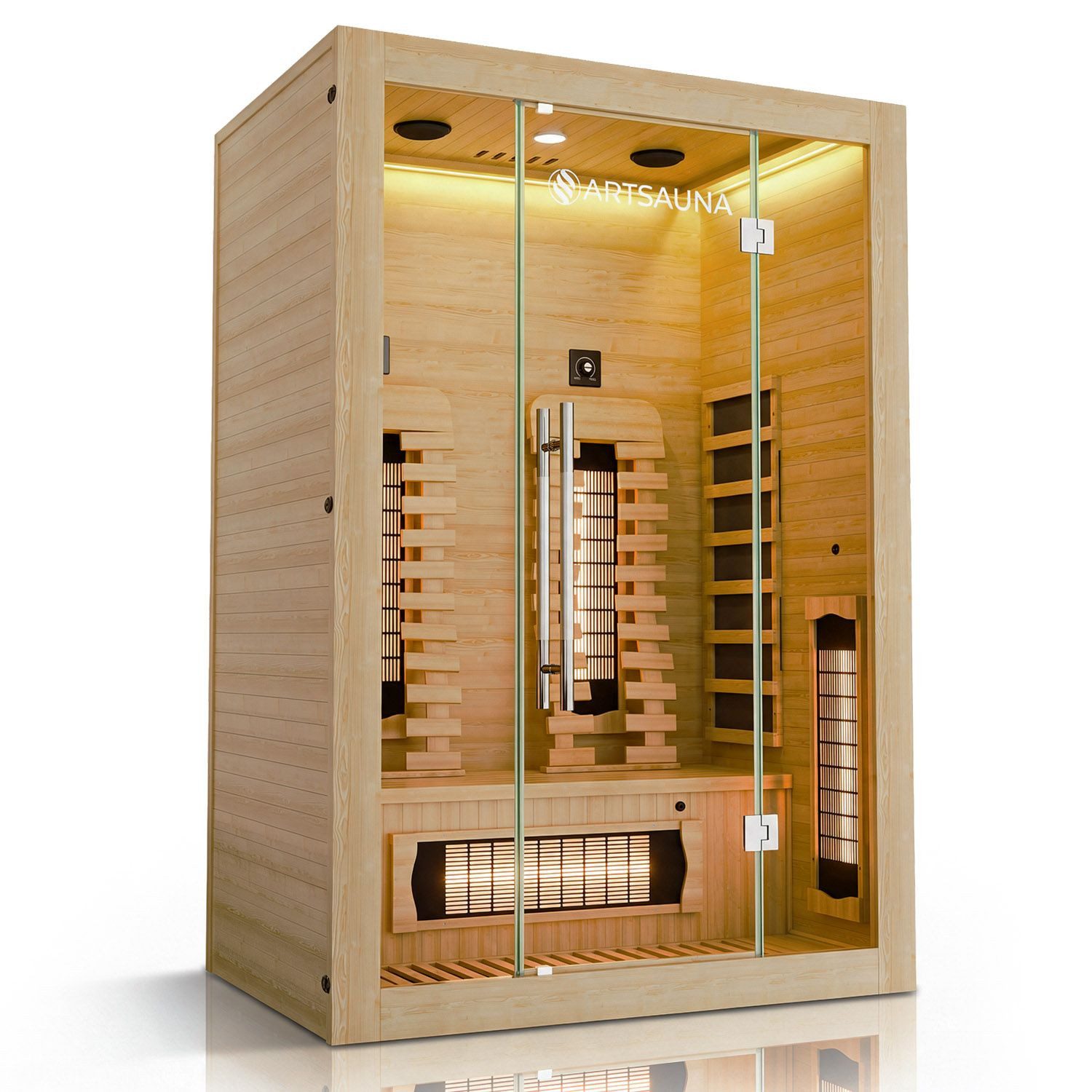 Artsauna Infrarotkabine Kiruna130 Premium Dual Technologie, BxTxH: 130 x 105 x 190 cm, für 2 Personen, Hemlockholz, Sound-System, Bluetooth, LED-Farblicht