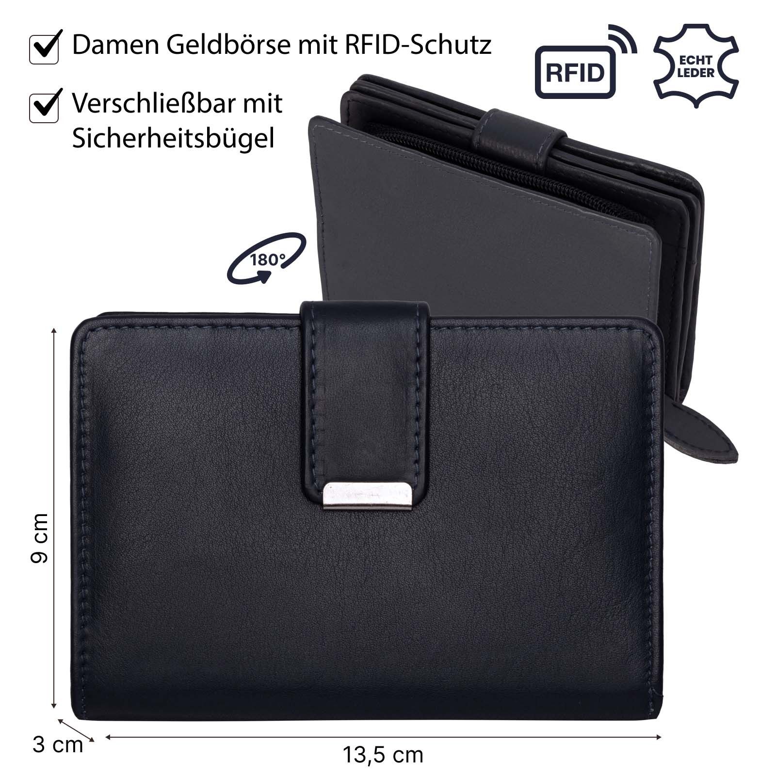 Money Maker Geldbörse RFID Damen Geldbörse Portemonnaie Geldbeutel Damenbörse Leder, Damen Geldbörse klappbar mit Drückknopf Portemonnaie Geldbeutel