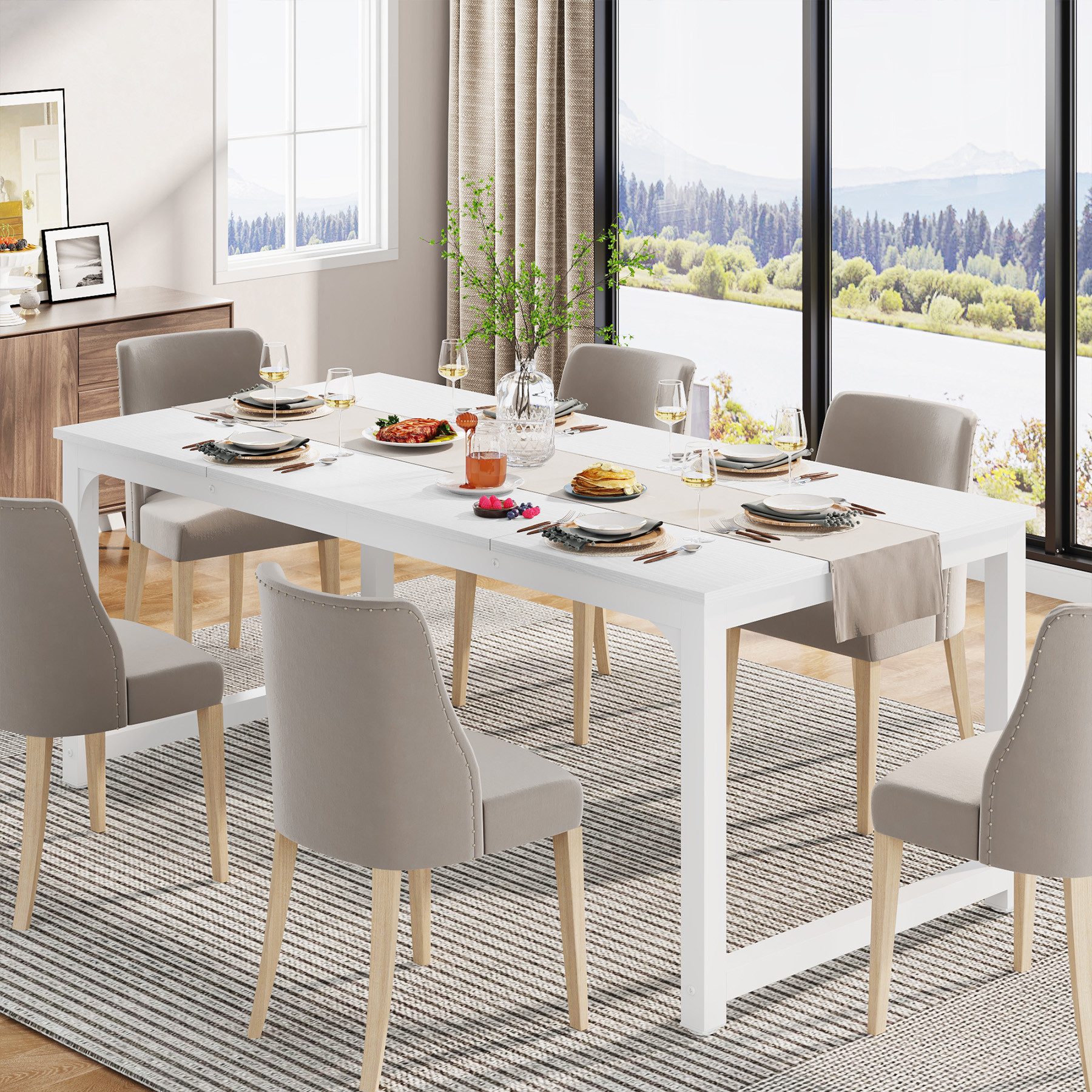 Tribesigns Esstisch rechteckiger 160/180x80 cm, industrieller Küchentisch für 4-6 Personen (1 x Esstisch 1 x Zubehörpaket 1 x Anleitung), für Esszimmer, Küche, Wohnzimmer, mit robusten Metallbeinen