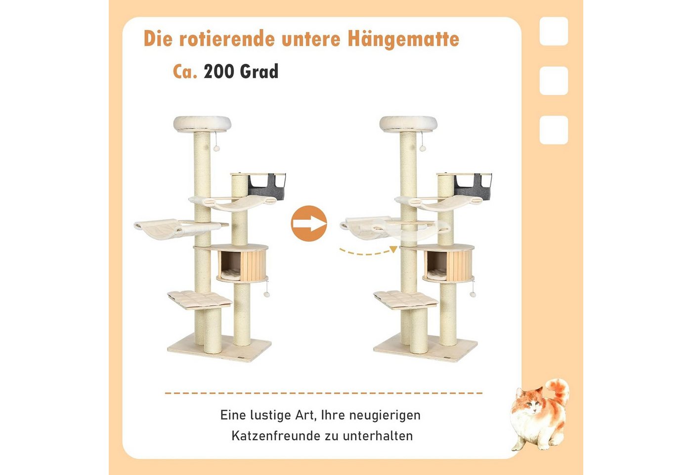 Thumbnail - KOMFOTTEU Kratzbaum, 7-stufiger Katzenbaum mit Hängekorb, Beige