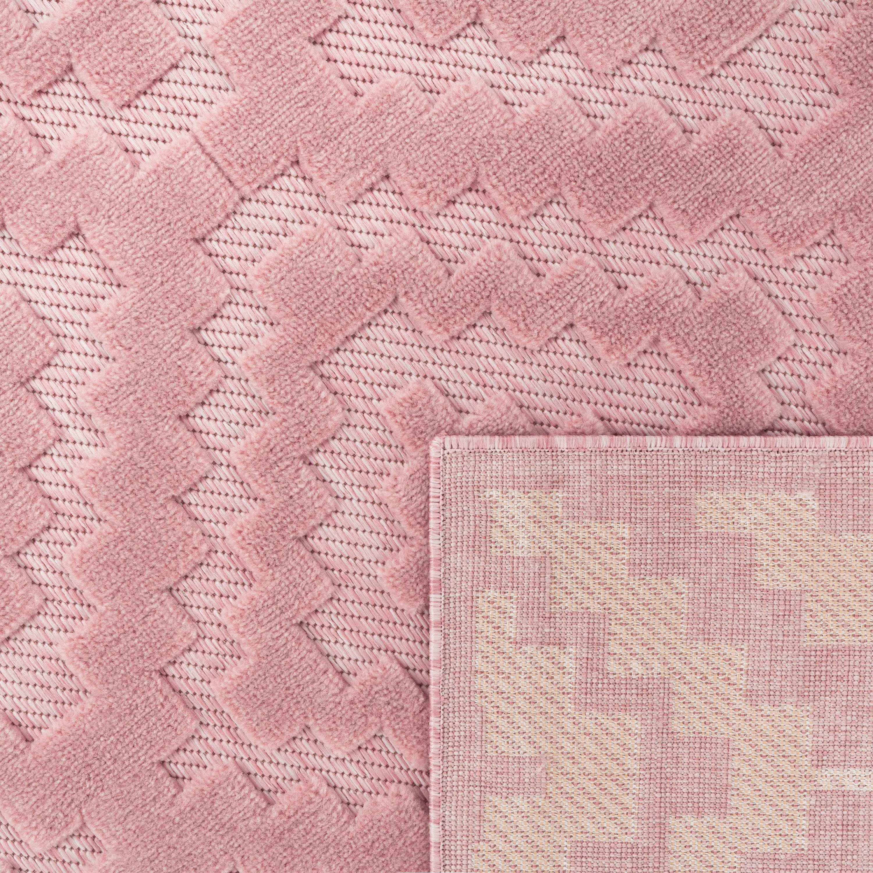 Teppich Livorno 672, mm, Rauten Outdoor rechteckig, 14 Uni-Farben, geeignet Scandi, Hoch-Tief Home, Höhe: Effekt, Muster, pink Paco