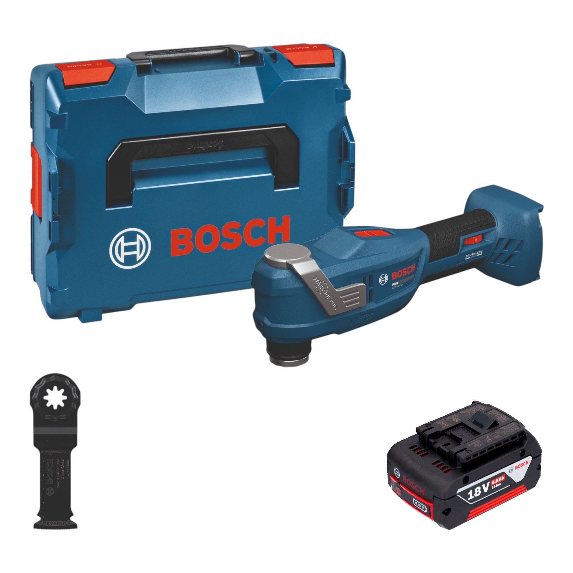 Bosch Professional Akku-Multifunktionswerkzeug GOP 18V-30 Multifunktionswerkzeug 18 V + 1x Akku 5,0 Ah + L-Boxx