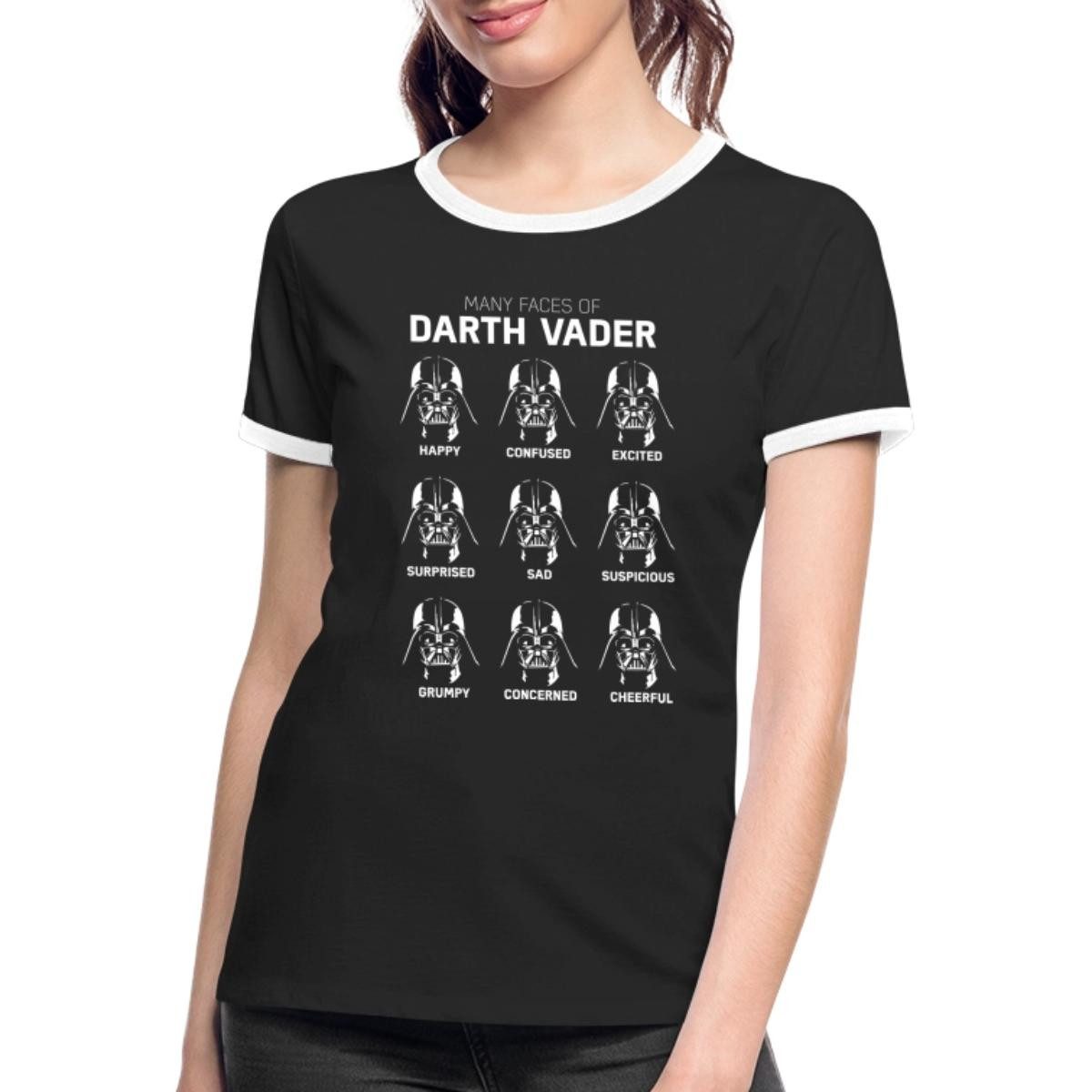T-Shirt Star Wars Darth Vader Mimik Frauen Kontrast T-Shirt