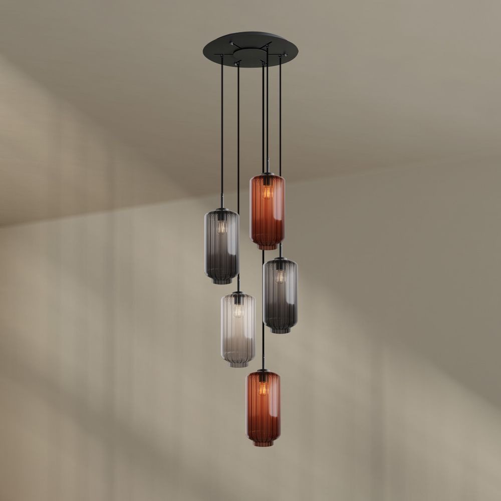 s.luce Pendelleuchte Velo Galerieleuchte 5-flg Ø 60cm Baldachin Ø 18cm Mehrfarbig