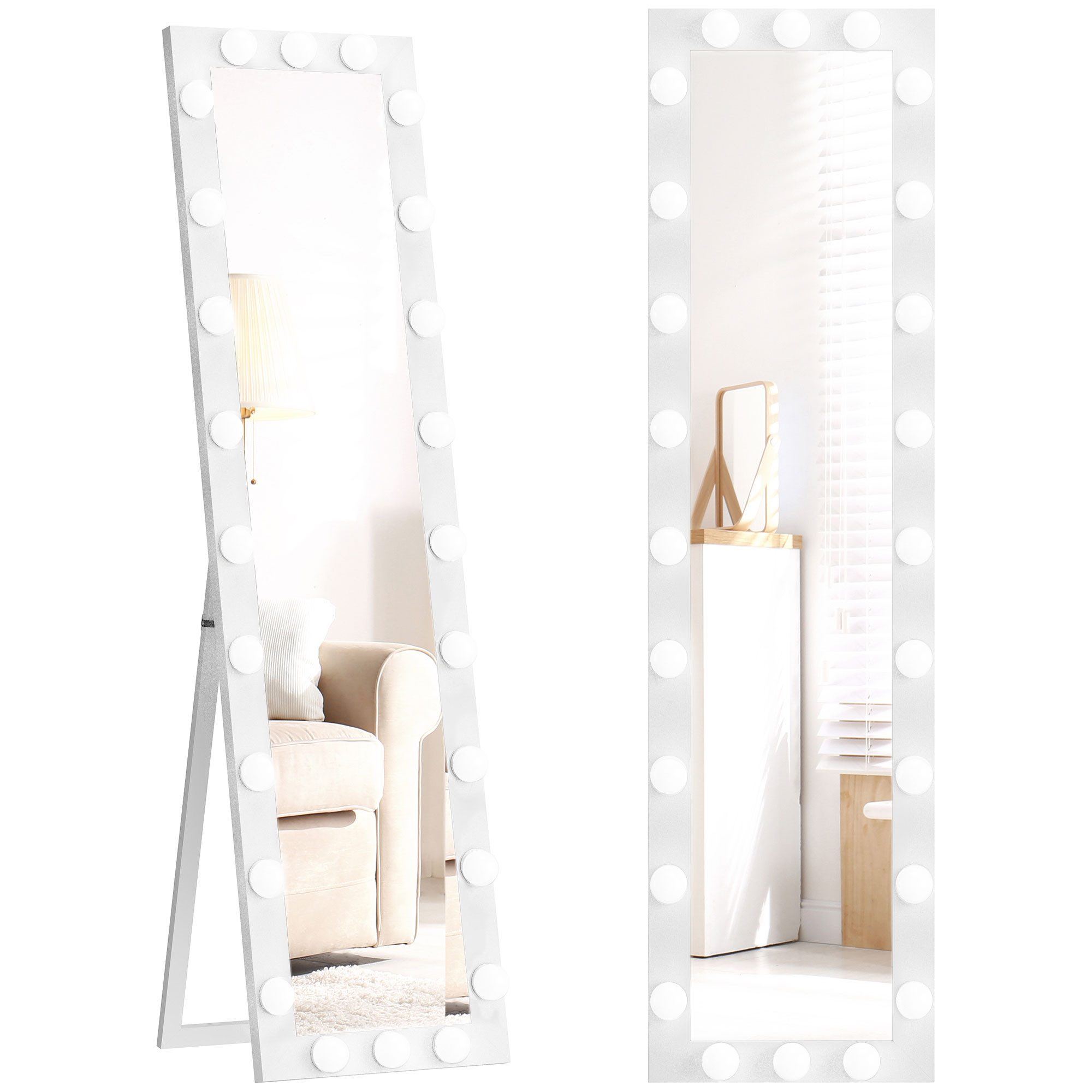 HOMCOM Standspiegel LED 3 Lichtfarbe dimmbar mit Touch-Schalter Spiegel (Stehspiegel, 1-St., Ganzkörperspiegel), für Wohnzimmer, Schlafzimmer, Weiß