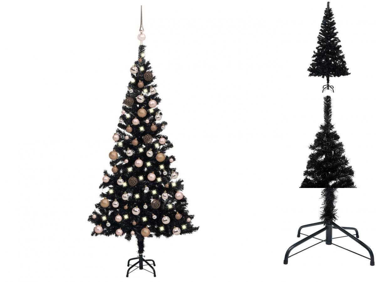 vidaXL Künstlicher Weihnachtsbaum Künstlicher Weihnachtsbaum mit LEDs Kugeln Schwarz 180cm PVC