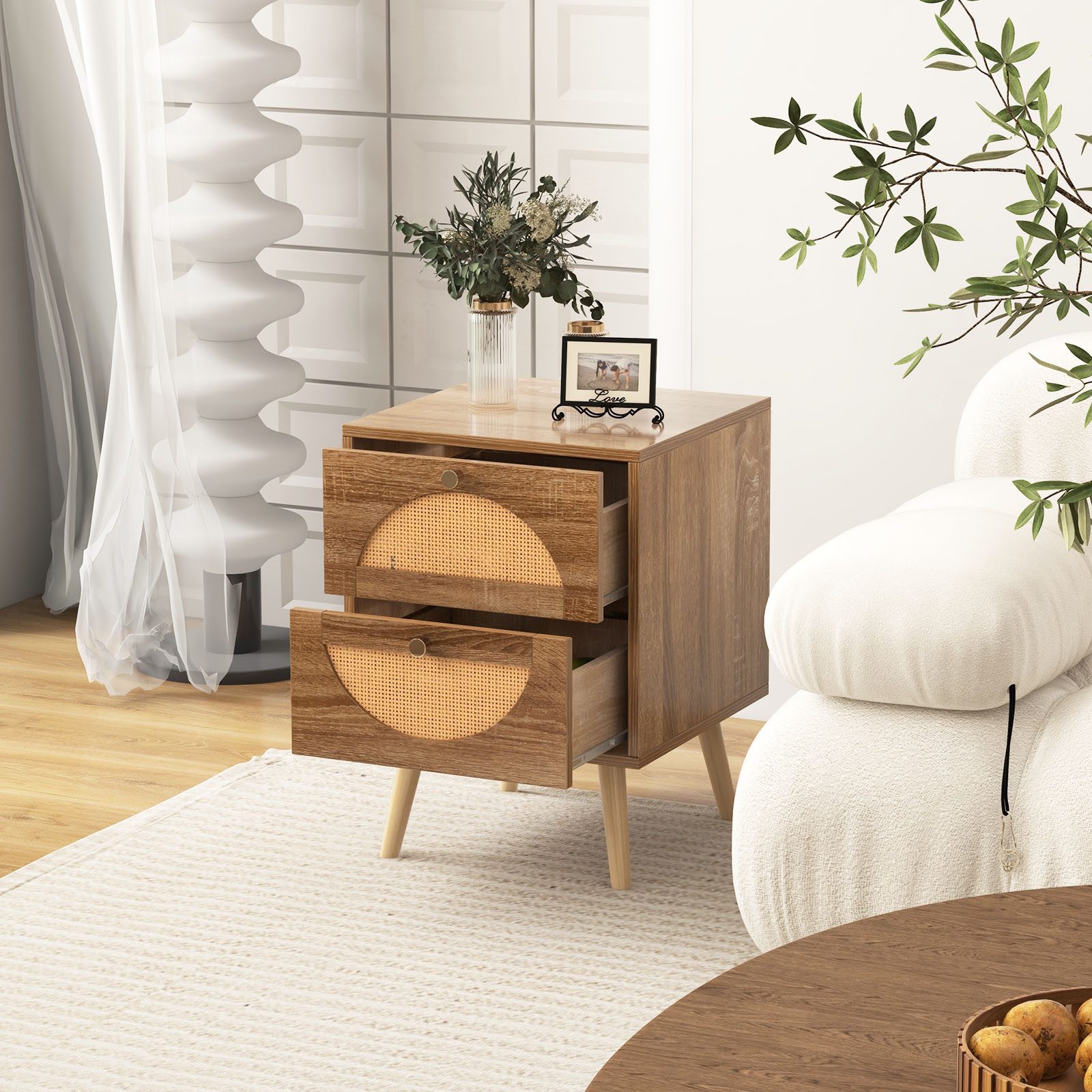COSTWAY Nachttisch (2-St), Rattan, mit 2 günstig online kaufen