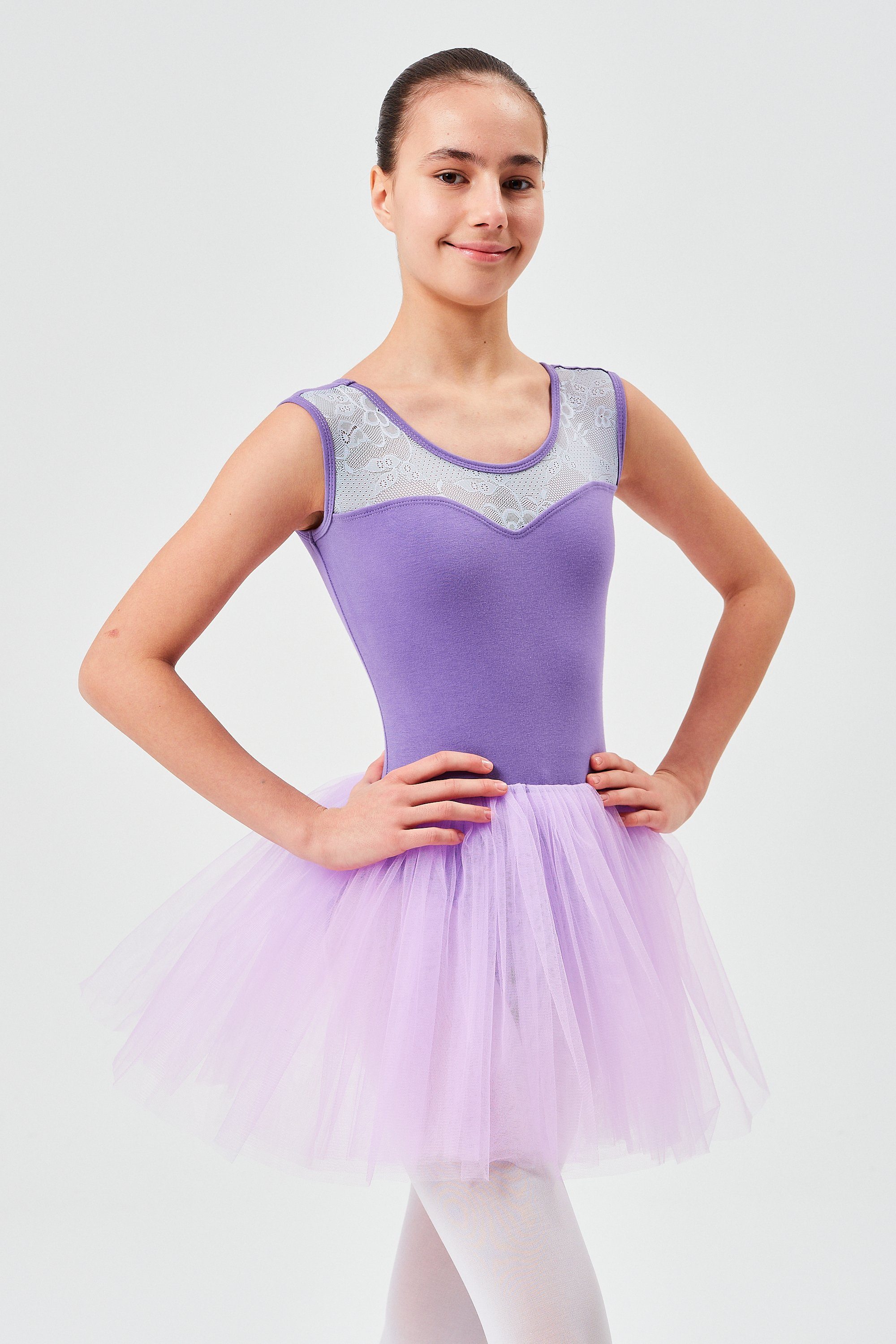 aus mit langem Tüllrock, Tutu tanzmuster Ballettkleid Spitzeneinsatz Ballett weicher Baumwolle Tüllkleid mit Mädchen für lavendel