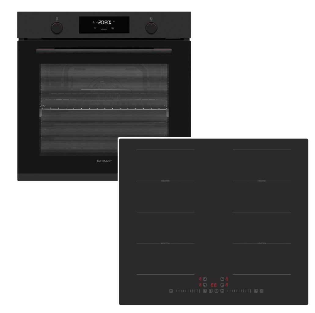 Sharp Backofen-Set Backofen Teleskopauszug+ PKM Induktionskochfeld Flex Boost Slider, mit 1-fach Vollauszug