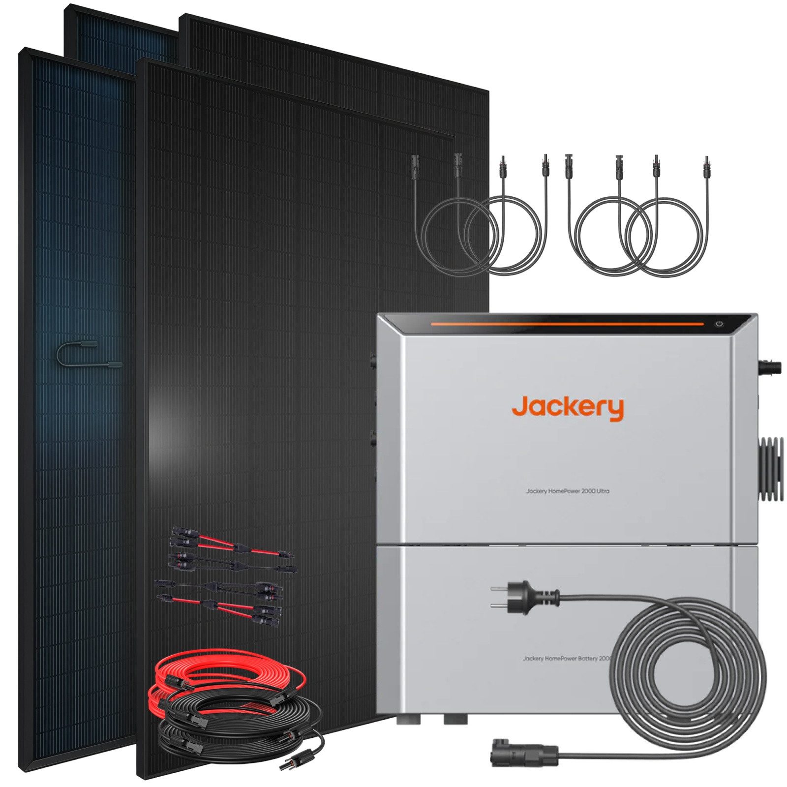 SUNNIVA Balkonkraftwerk 1840W mit 4,096 kWh Speicher Jackery HomePower 2000 Ultra, (BIFAZIAL FULLBLACK komplett Steckdose, PV Solaranlage Komplettset mit Solarspeicher, 4x 460W N-Type Glas-Glas BIFACIAL)