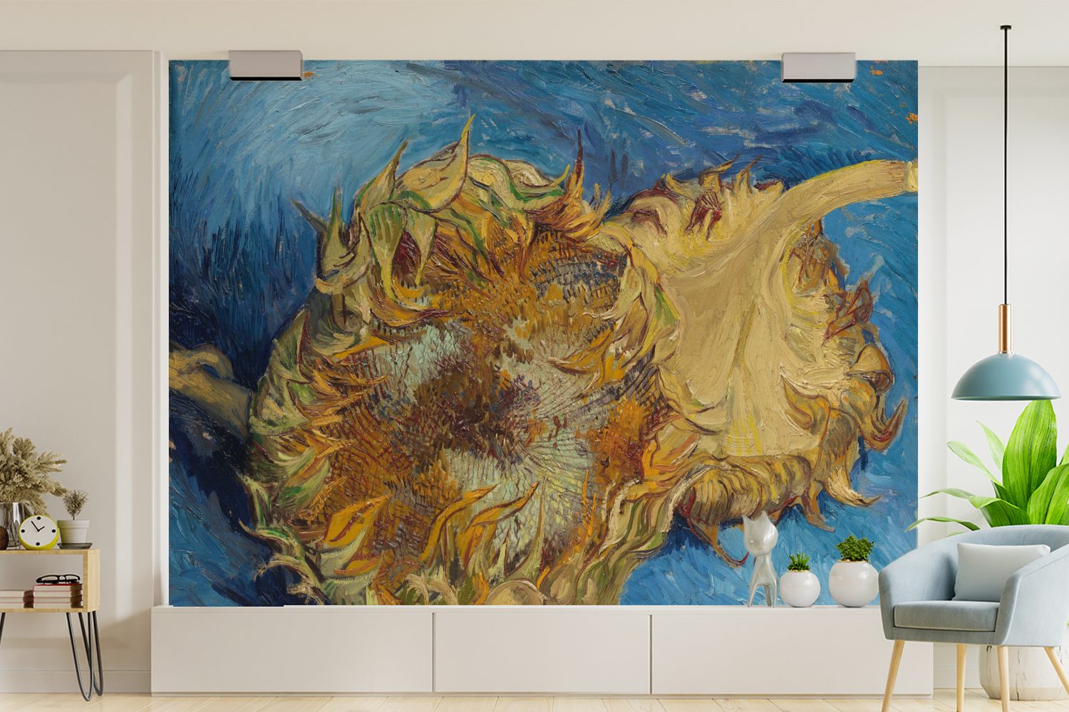 - für Tapete MuchoWow Matt, (6 Fototapete Wandtapete St), Sonnenblumen Zwei Vincent Montagefertig Wohnzimmer, van Vinyl Gogh, bedruckt,