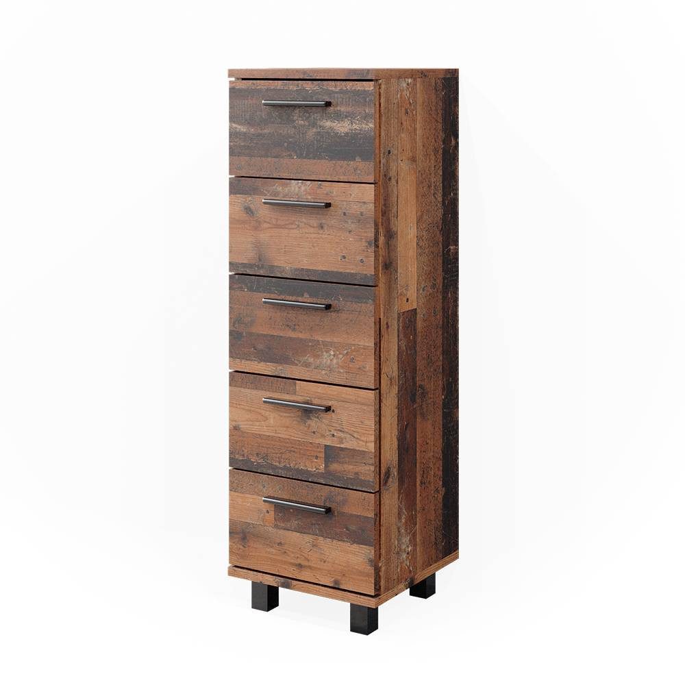 Vicco Midischrank Ilias, Eiche rustikal, 30 x 95 cm mit 5 Schubladen