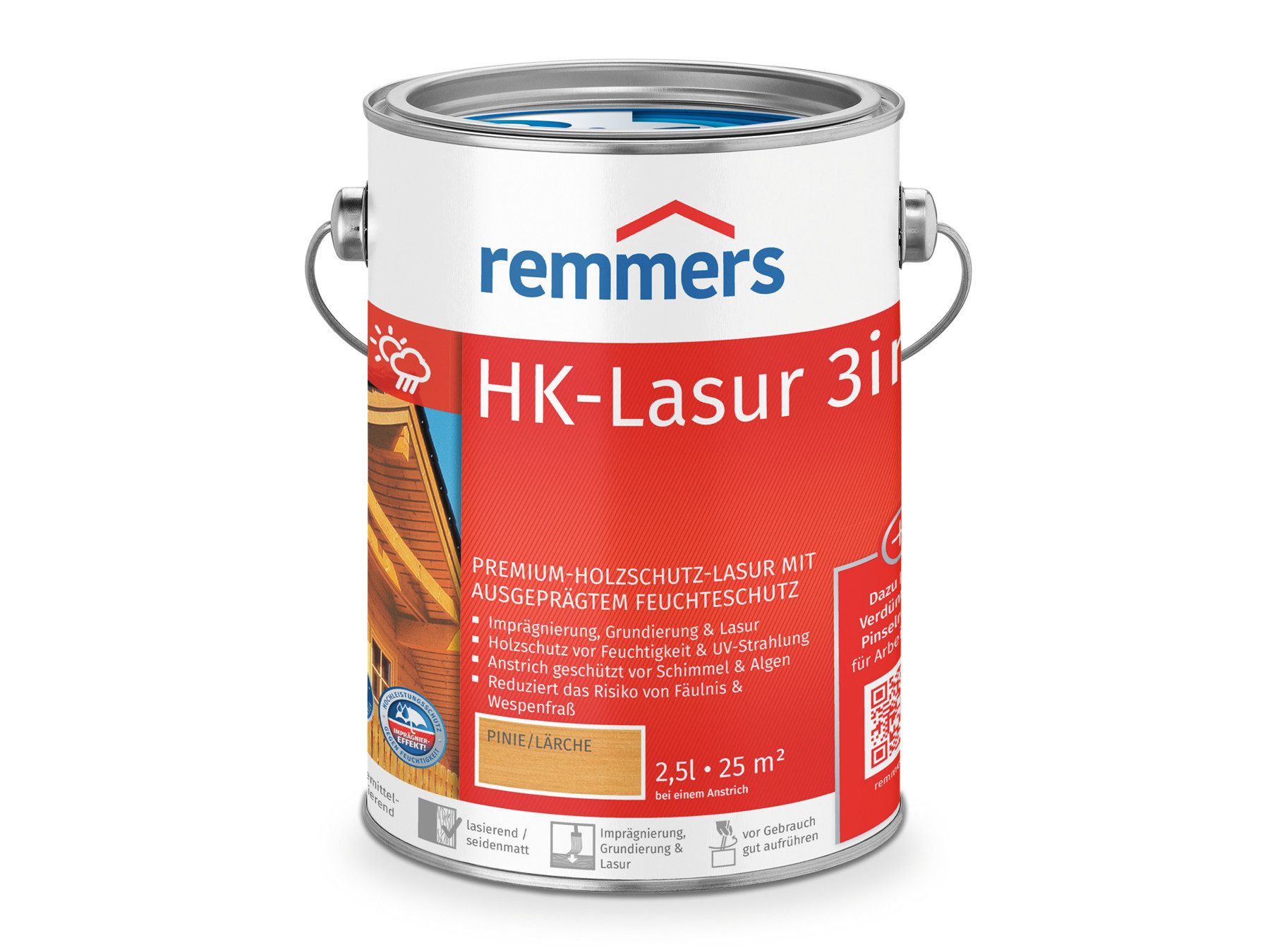 Remmers Holzschutzlasur HK-Lasur 3in1 2,5 Liter, 3facher Holzschutz mit Imprägnierung + Grundierung + Lasur