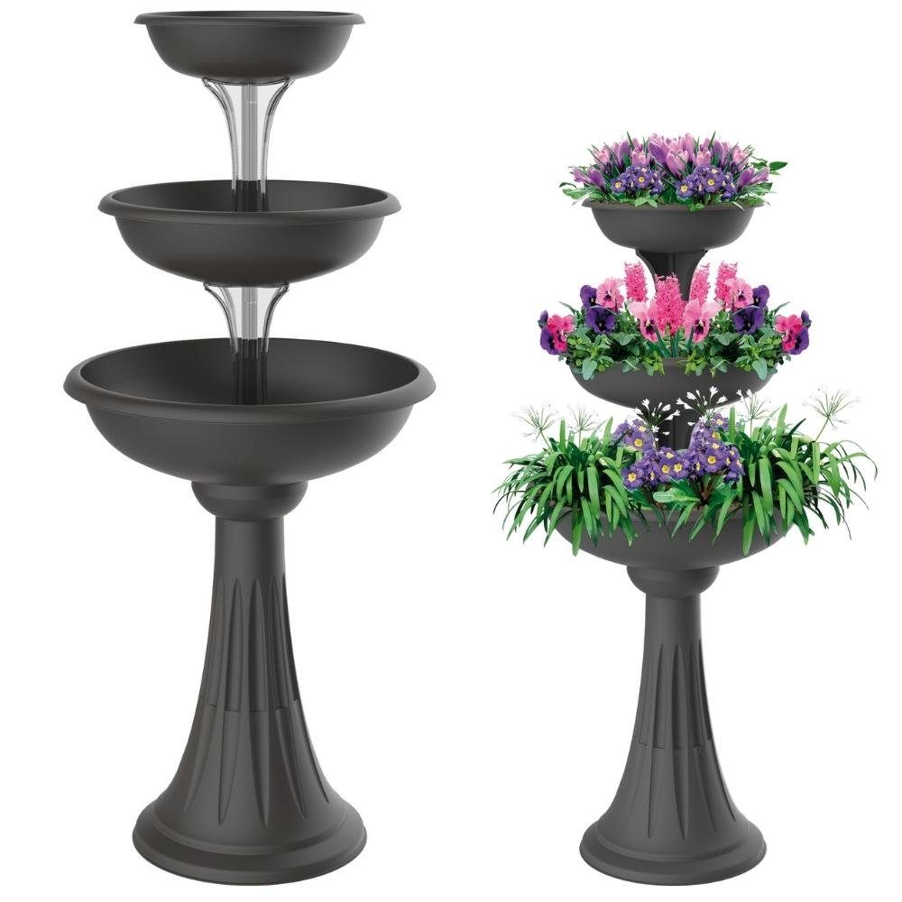 GarPet 2er Set Pflanzschalen Rund - Blumenschalen Mit Untersetzer Anthrazit 40cm