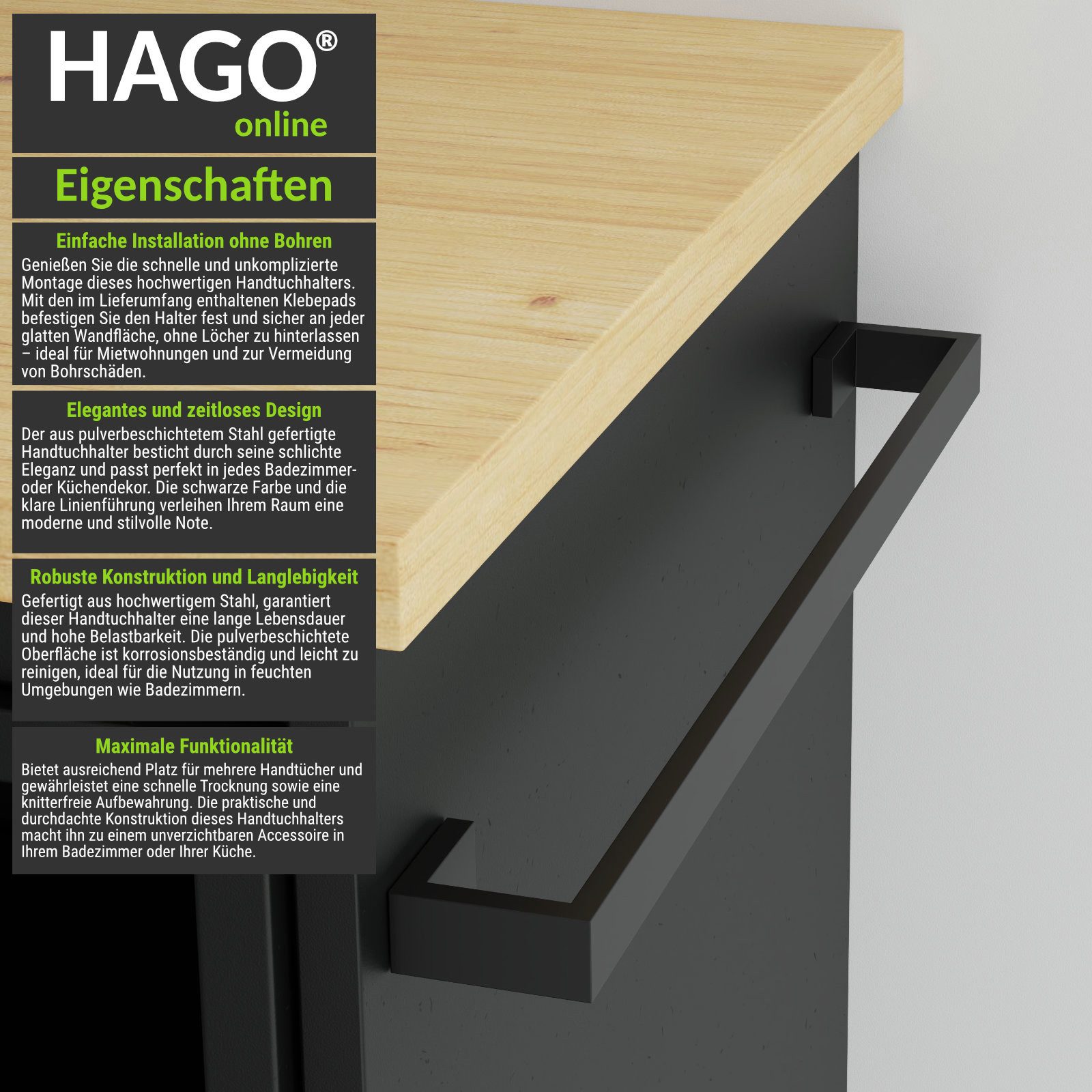 HAGO Handtuchhalter Handtuchhalter 62cm ohne Bohren zum Kleben Stange Träge günstig online kaufen