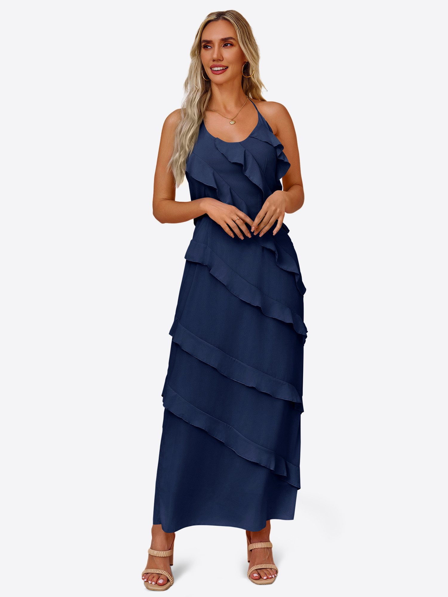 Imily Bela Maxikleid Damen Sexy Rückenfreie Partykleider (Packung, 1-tlg., 1per-Pack) mit Rüschen