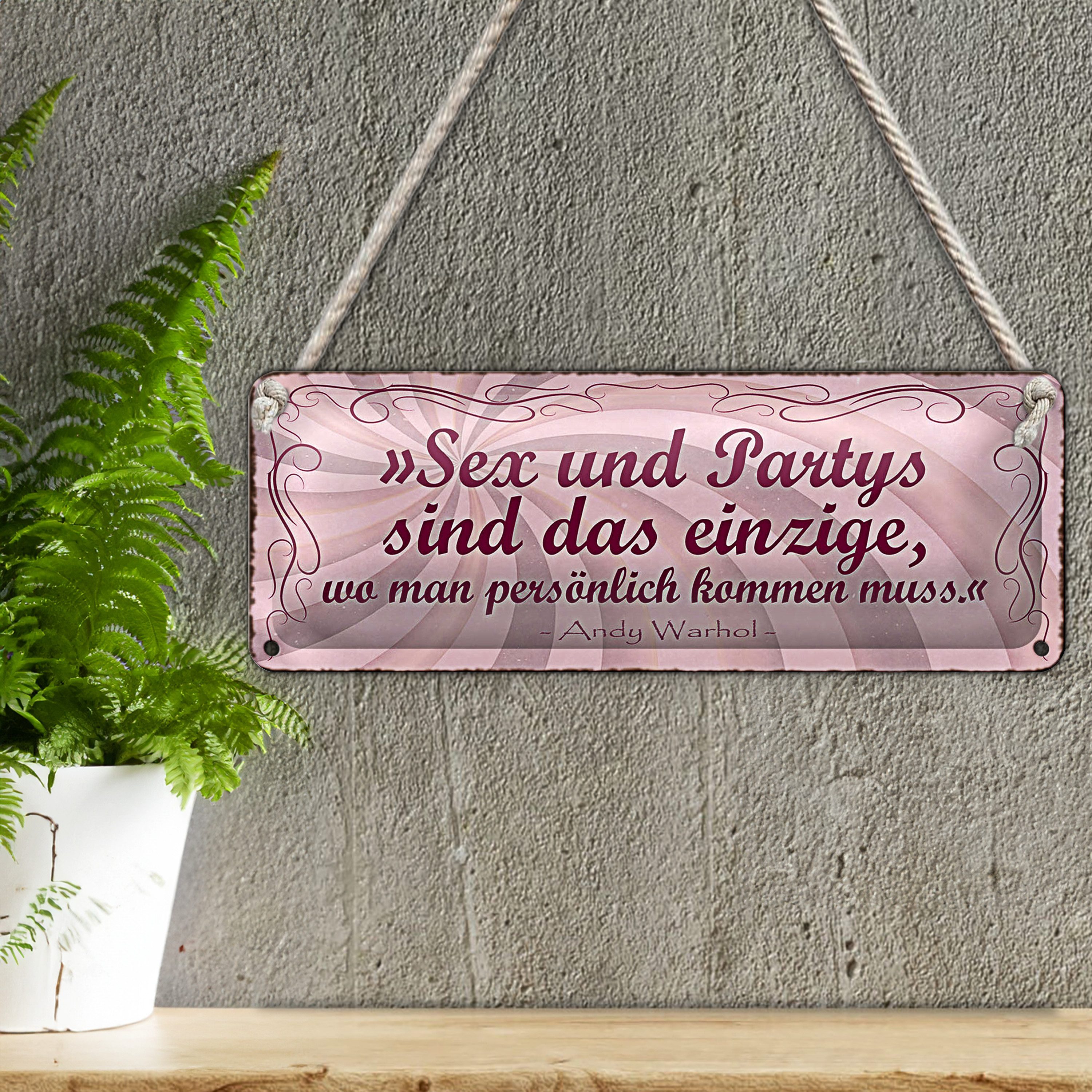 Roomando Metallschild Blechschild Spruch 27x10cm Sex Party persönlich kommen muss Dekoration