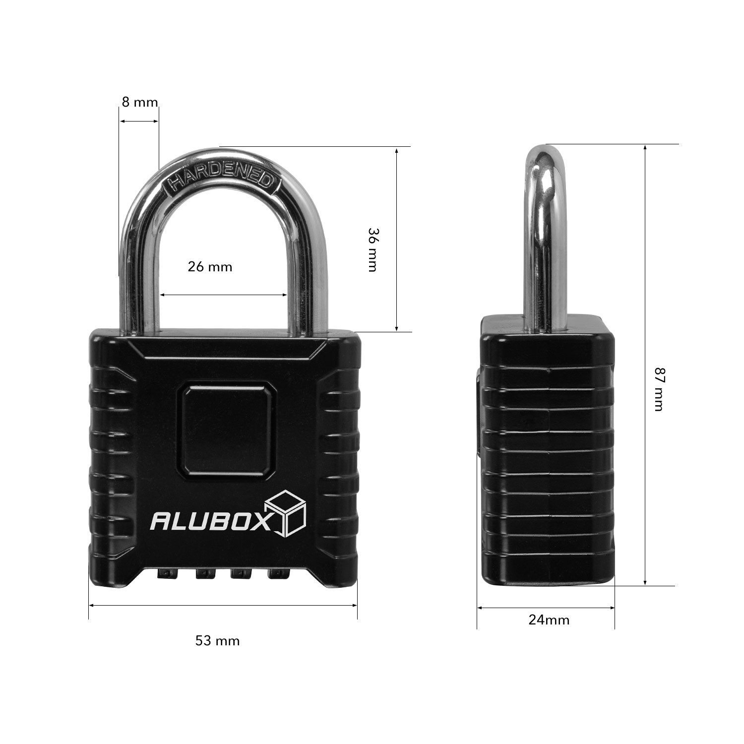 ALUBOX Zahlenbügelschloss Vorhängeschloss Zahlenschloss 4 stellig, Bügelstärke 8mm