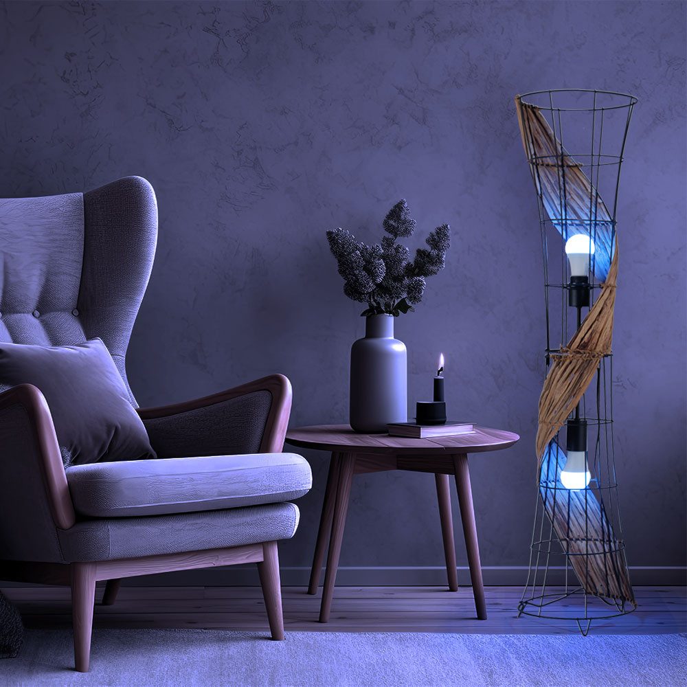 NOWA LED Stehlampe, Leuchtmittel inklusive, Warmweiß, Farbwechsel, RGB LED Stehleuchte Schlafzimmerlampe Metall Grasgeflecht H 110 cm