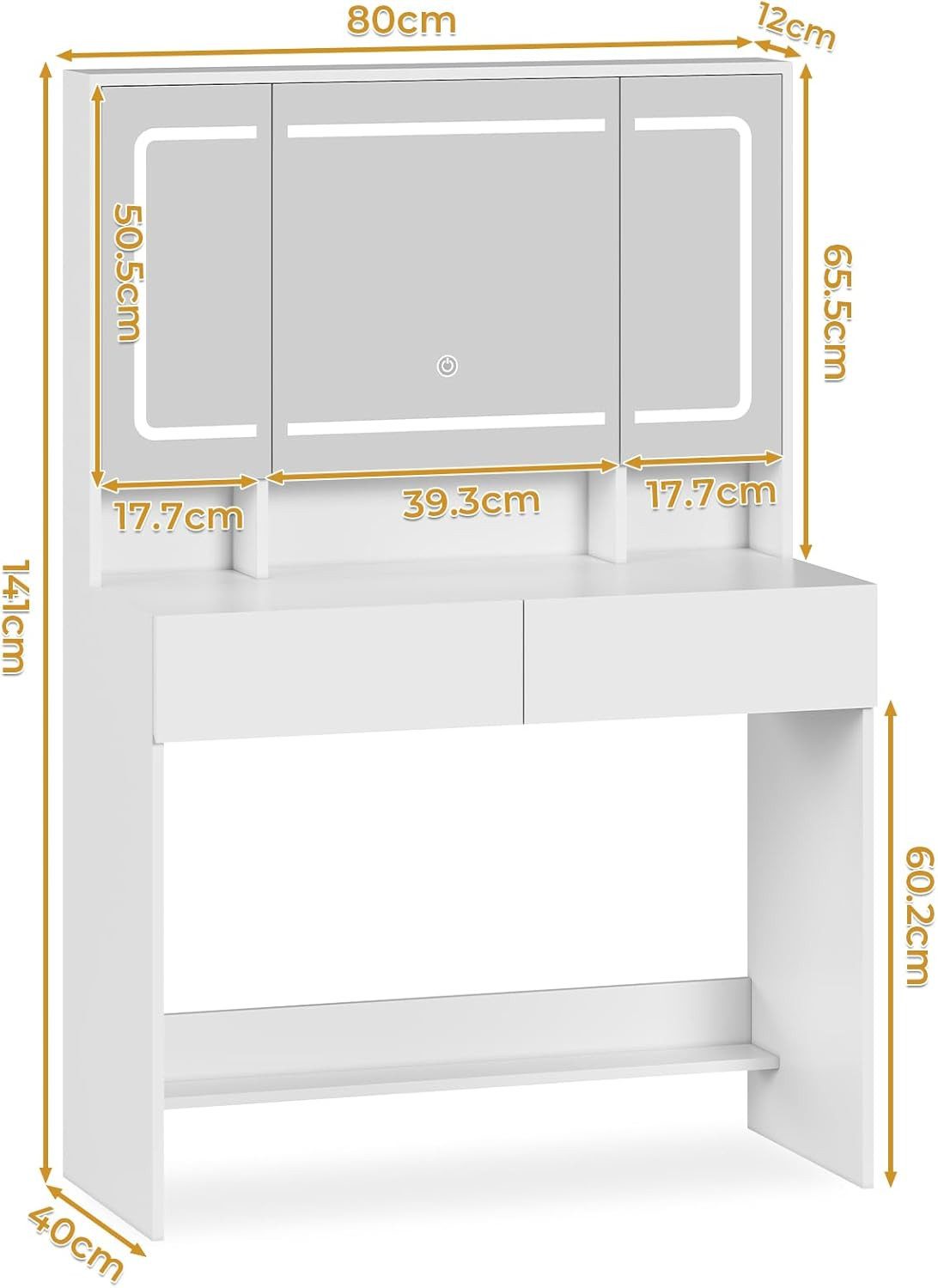 MSMASK Schminktisch mit Verstellbaren LED-Beleuchtung, 2 Schublade (1-St), günstig online kaufen