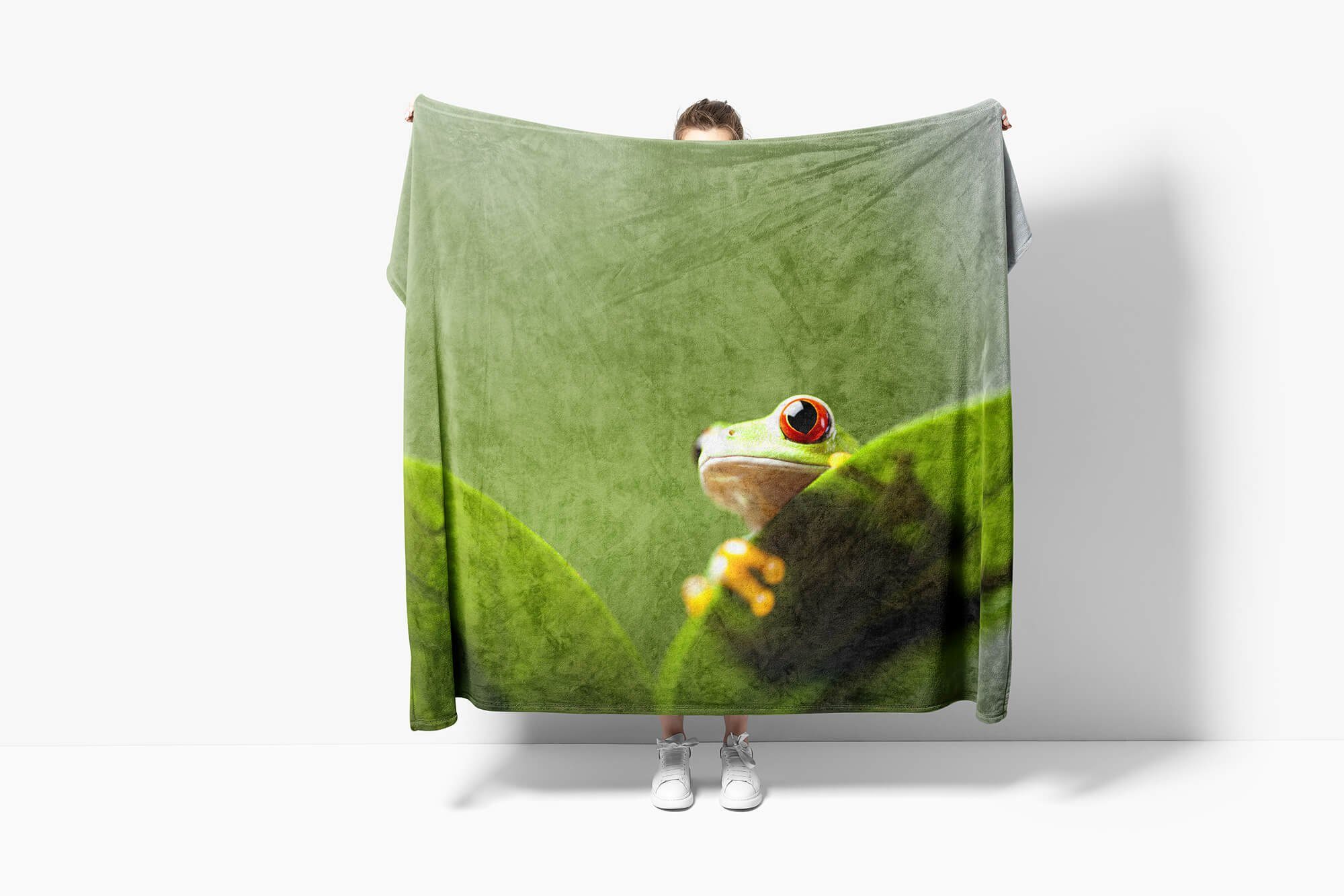 Saunatuch Handtuch Handtücher Handtuch Baumwolle-Polyester-Mix Sinus Art Grün, mit Frosch (1-St), Kuscheldecke Tiermotiv Strandhandtuch
