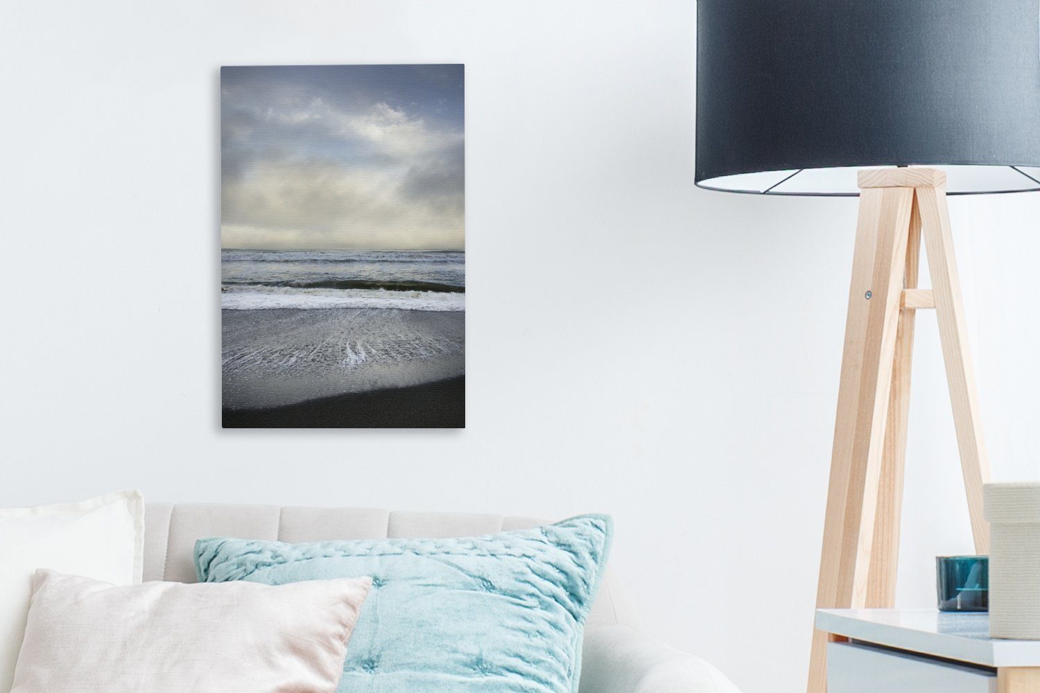 OneMillionCanvasses® in 20x30 St), Zackenaufhänger, (1 Strand inkl. Gemälde, cm fertig Kalifornien, Leinwandbild bespannt Leinwandbild Amerikanischer