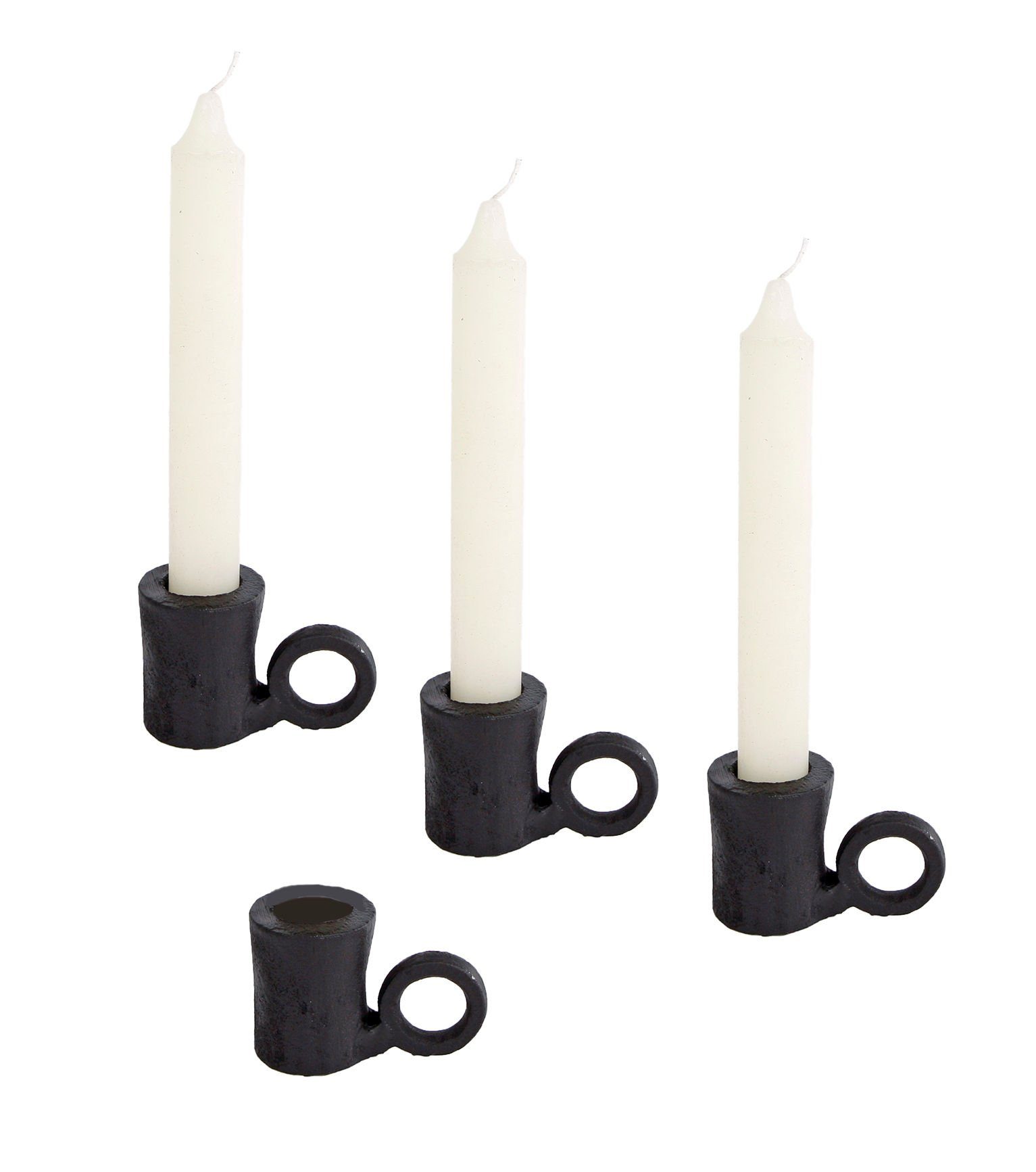 Deko,rustikal schwarz schwarz - 4er St., (4er Kerzenhalter, 4,5cm), 4 Set, Set Metall Kerzenhalter 4,5cm Tischkerzenhalter Kerzenhalter Stabkerze, Spetebo