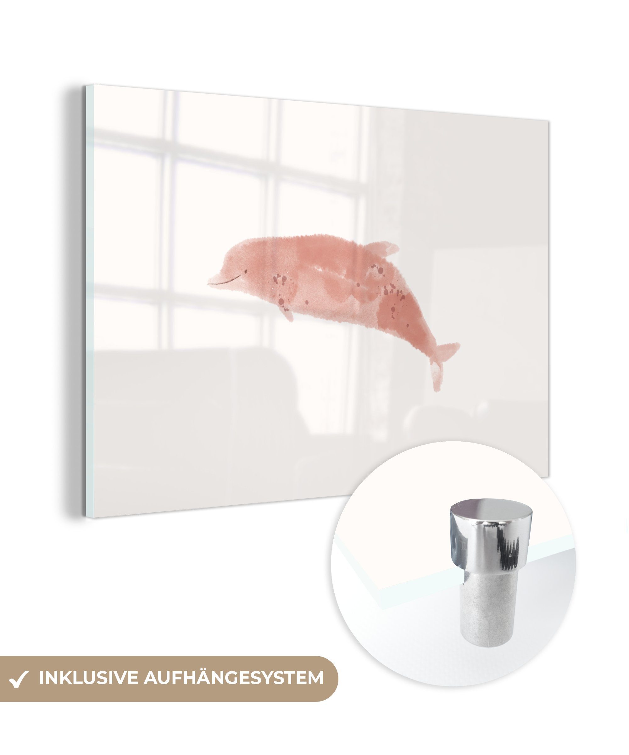 Acrylglasbild Tiere - - & St), MuchoWow Schlafzimmer Aquarell, - Acrylglasbilder Delfin Wohnzimmer (1 Meer