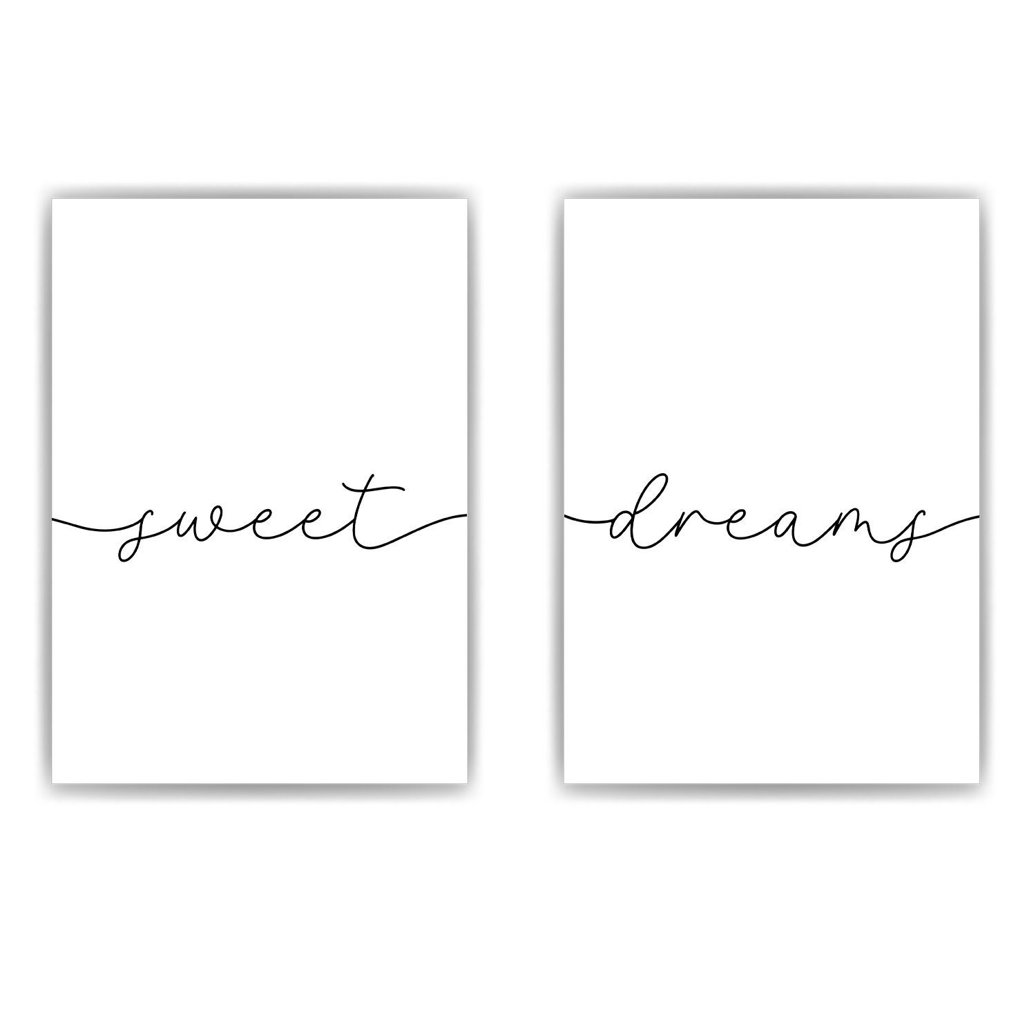 Tigerlino Poster Sweet Dreams 2er Set Schlafzimmer Poster Bett Wandbild Sch günstig online kaufen