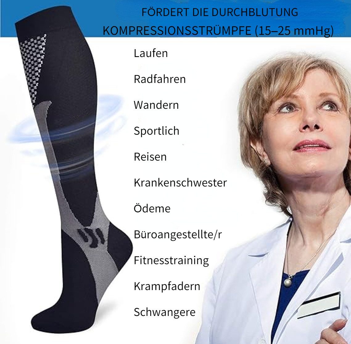 Blusmart Stützkniestrümpfe Kompressionssocken für Damen und Herren (3 Paar Stützsocken, Thrombose-Socken mit hohem Tragekomfort) Geeignet für Sport, Laufen, Fliegen, Reisen, Radfahren