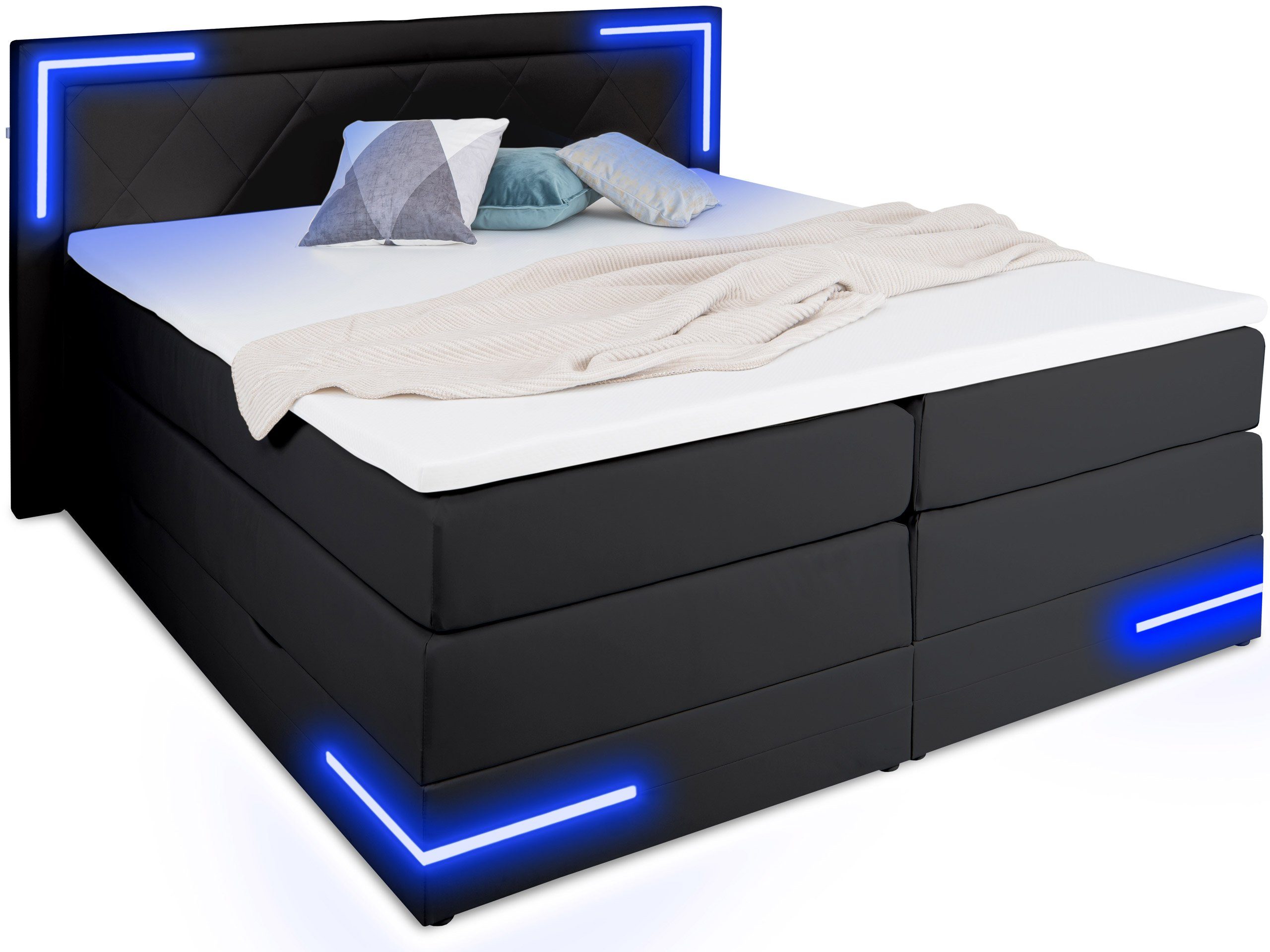 wonello Boxspringbett Arizona, mit LED Beleuchtung günstig online kaufen