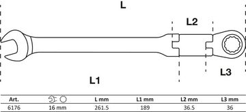 BGS technic Stecknuss Doppelgelenk-Ratschenring-Maulschlüssel, abwinkelbar, SW 16 mm