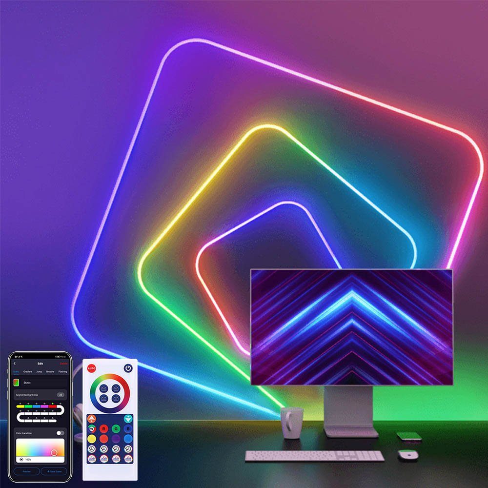 Rosnek LED Stripe 5M, Smart, DIY, RGB, Musiksyn, WIFI, für Spielzimmer Party Wanddeko, Wasserdicht, App/Fernbedienung, LED Neon Lichterkette