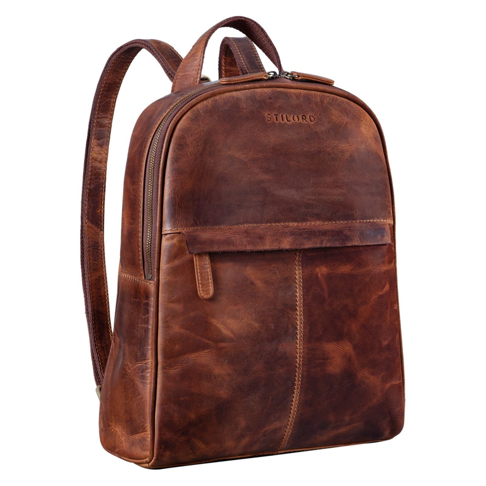 STILORD Notebook-Rucksack "Renée" Arbeitsrucksack Leder kara - cognac